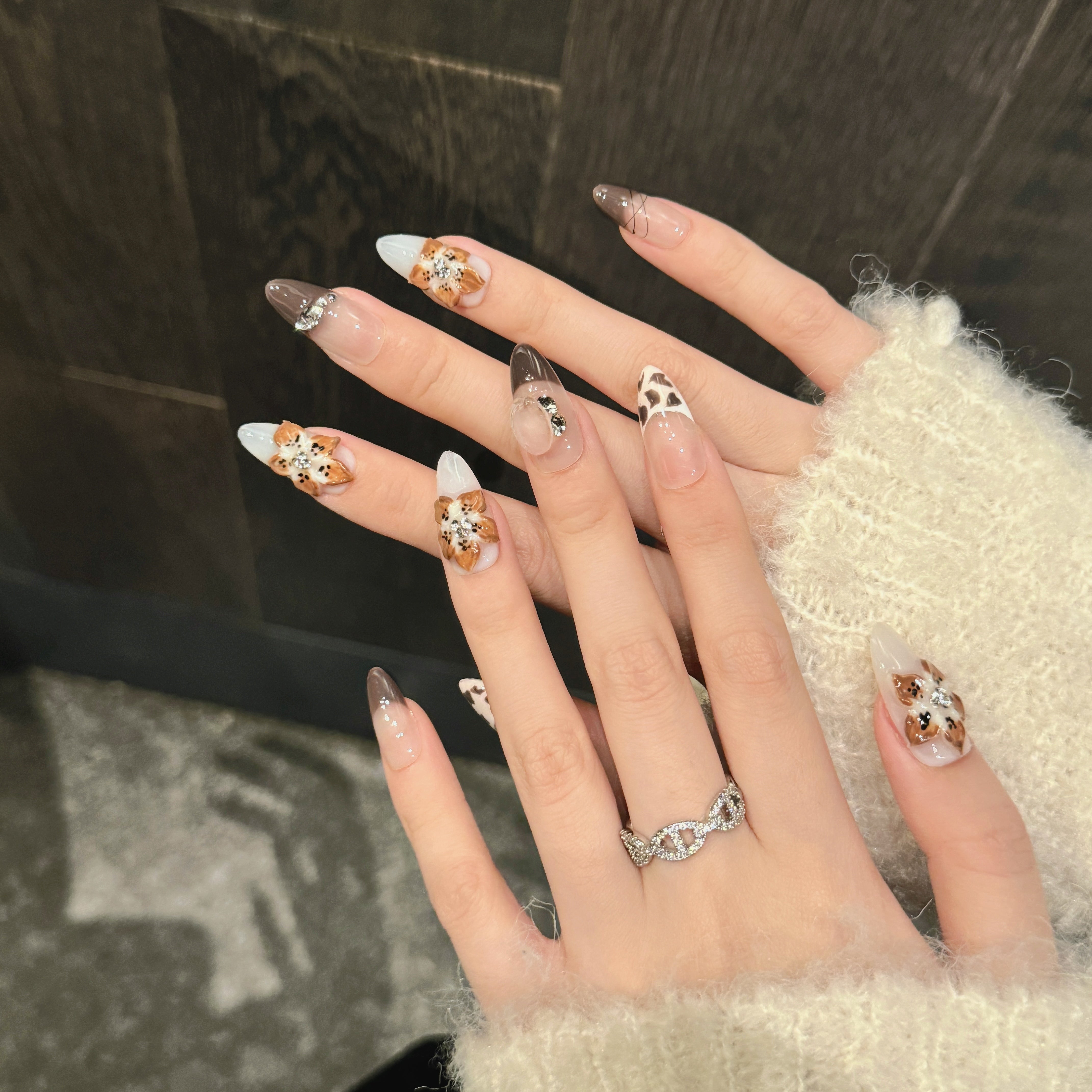 Beige and Brown Romantic Party Wearable Nail Art