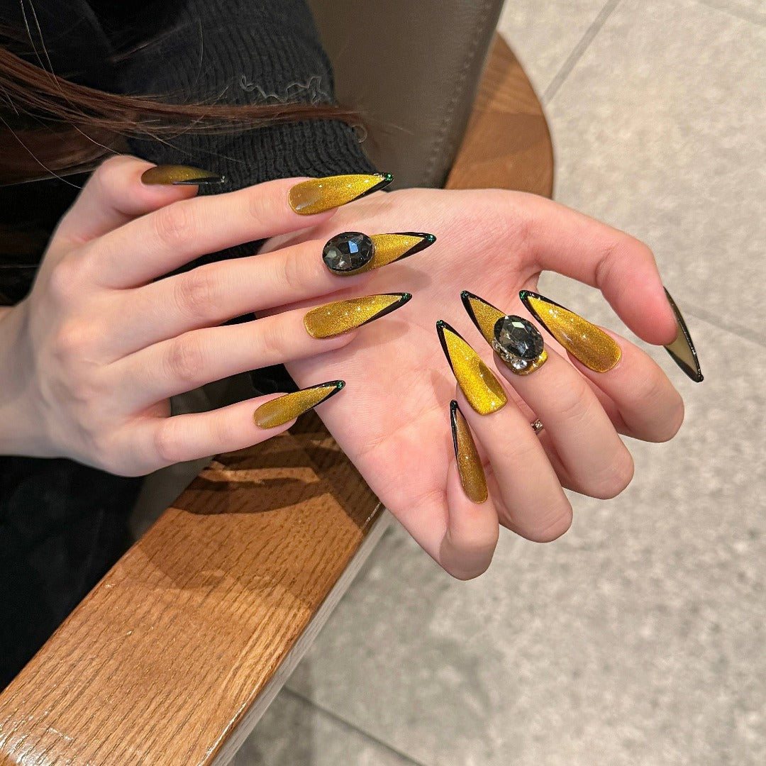 Golden Glittery Glamorous Evening Wearable Press-on Nails