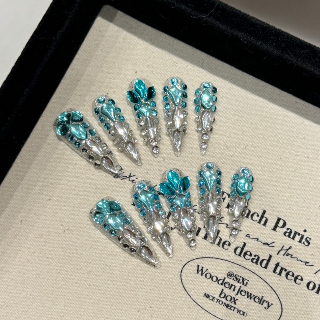 Silver-blue Glamorous Party Wearable Nail Art