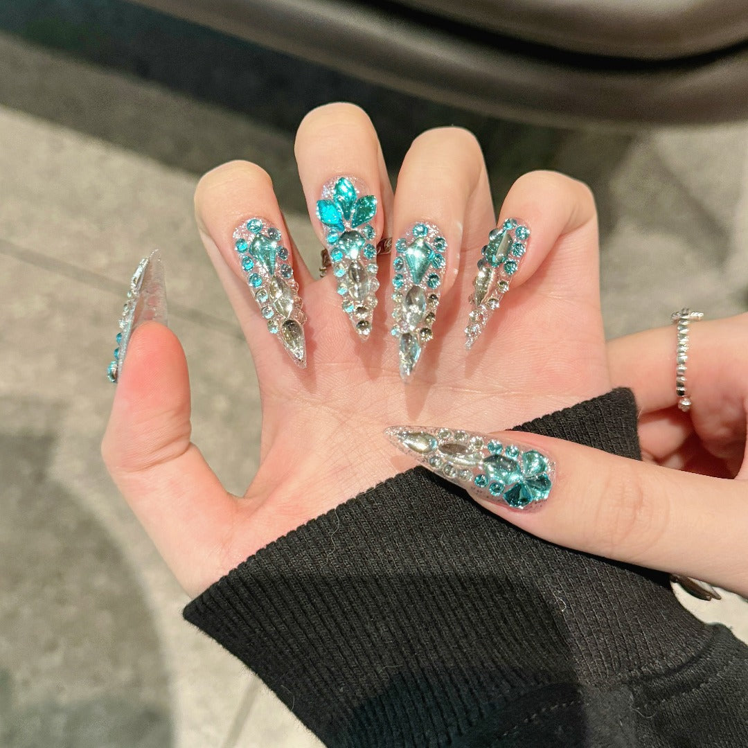 Silver-blue Glamorous Party Wearable Nail Art