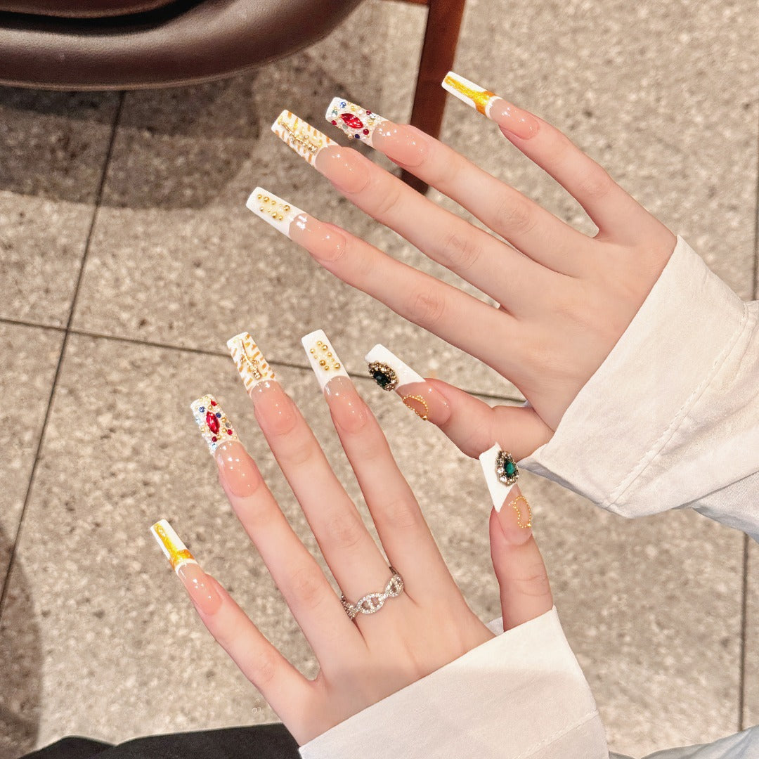 Nude and White Glamorous Party Wearable Nail Art