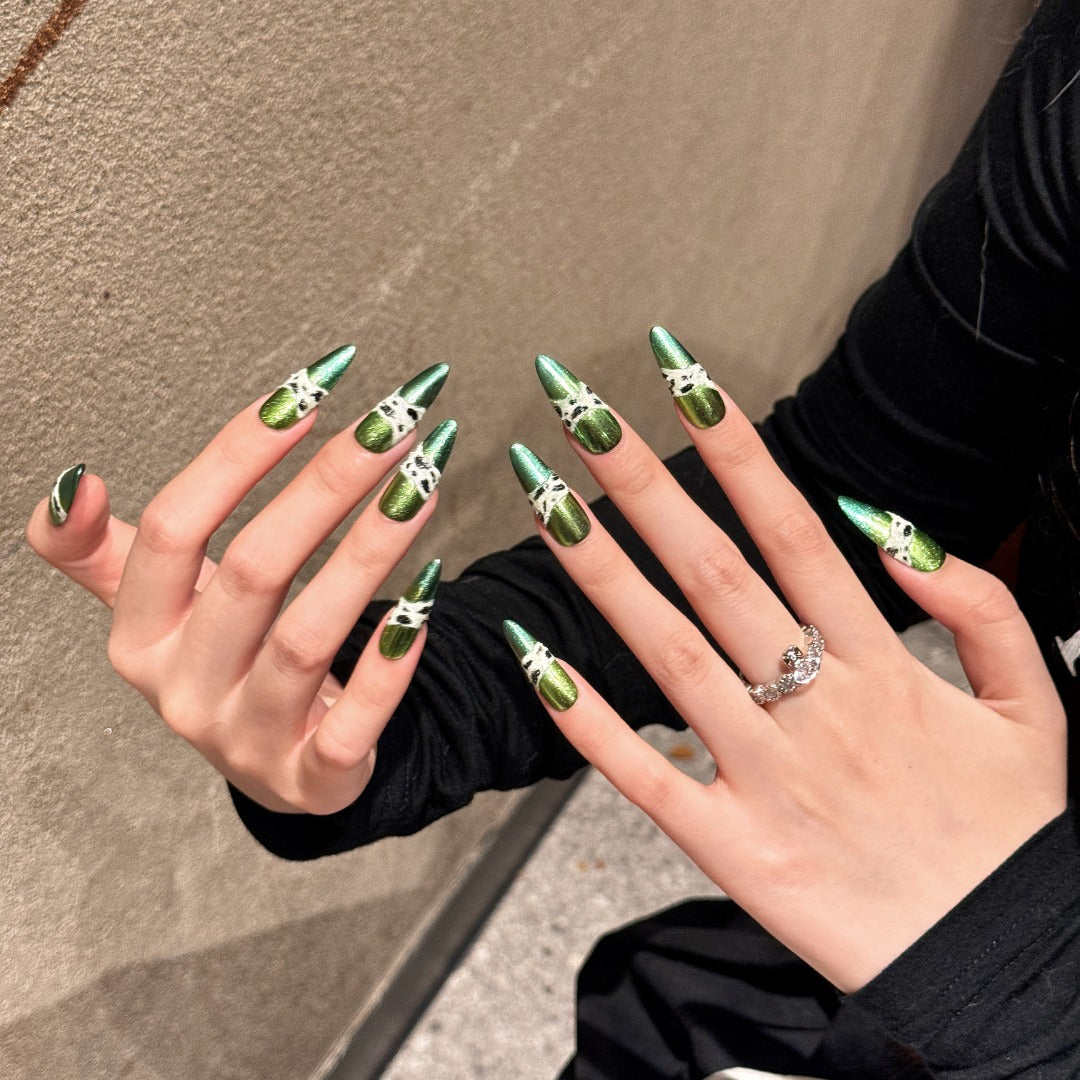 Green Metallic Leopard Print Party Wearable Nail Art Tips
