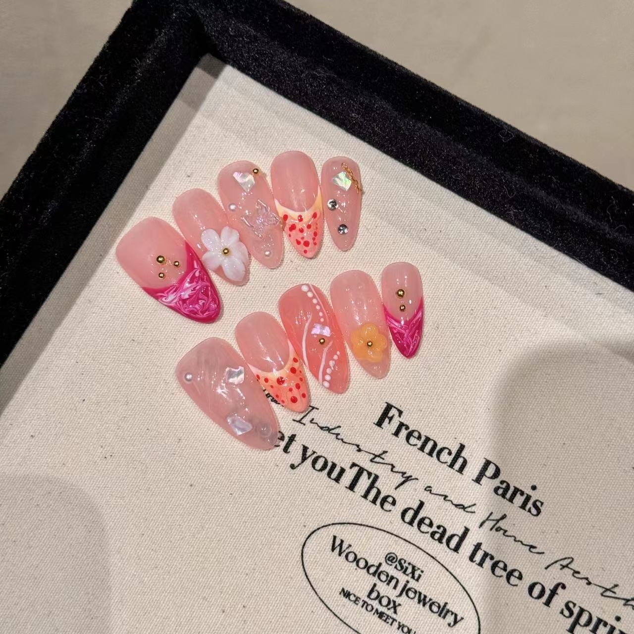 Pink and Orange Color Sweet Style Daily Wear False Nails
