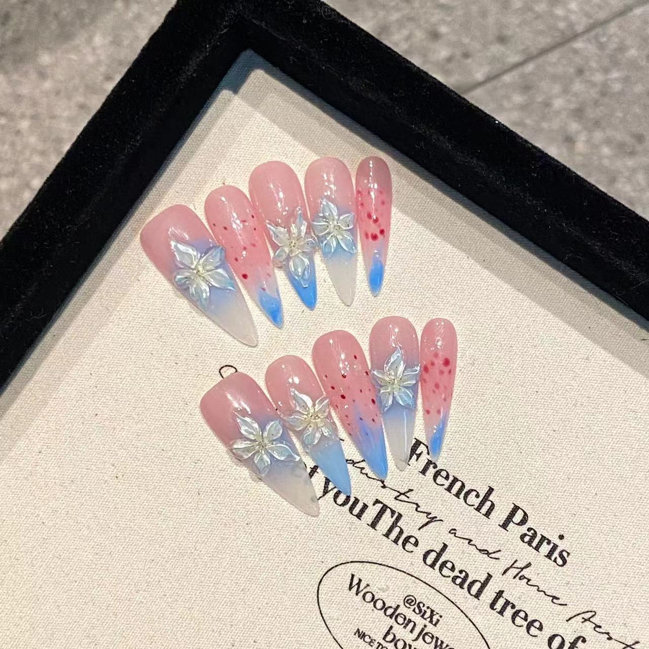Silver-blue Glamorous Party Wearable Nail Art