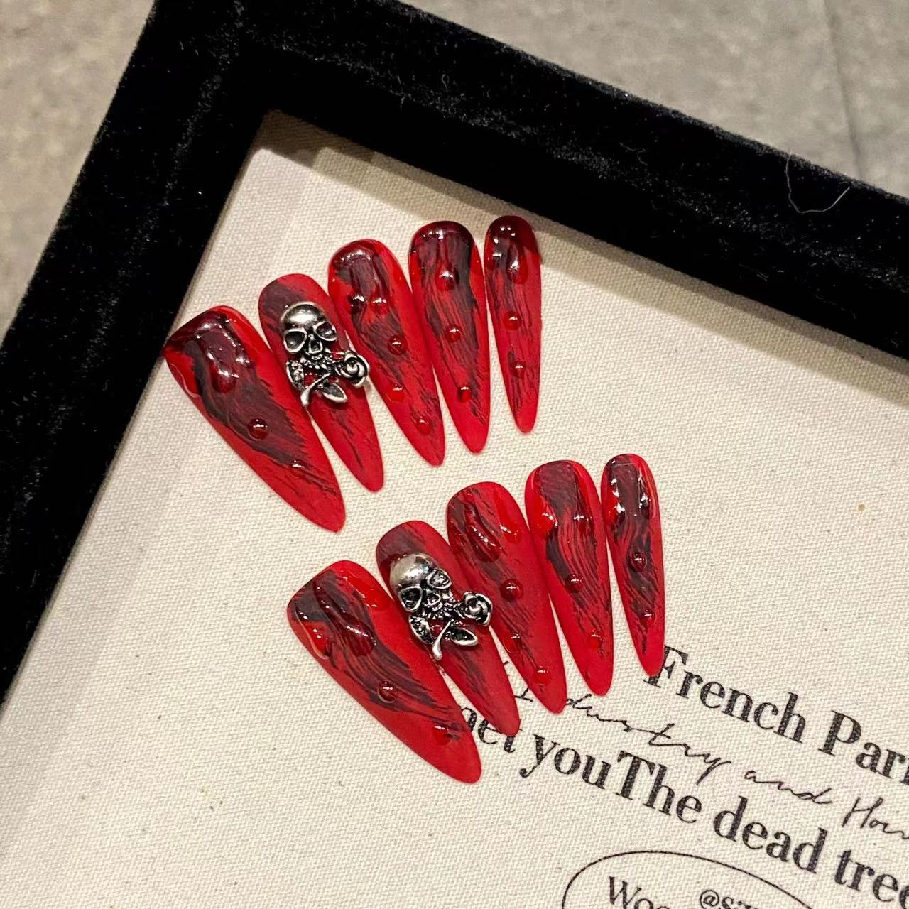 Dark Red Gothic Punk Rock Festival Wearable Nail Art