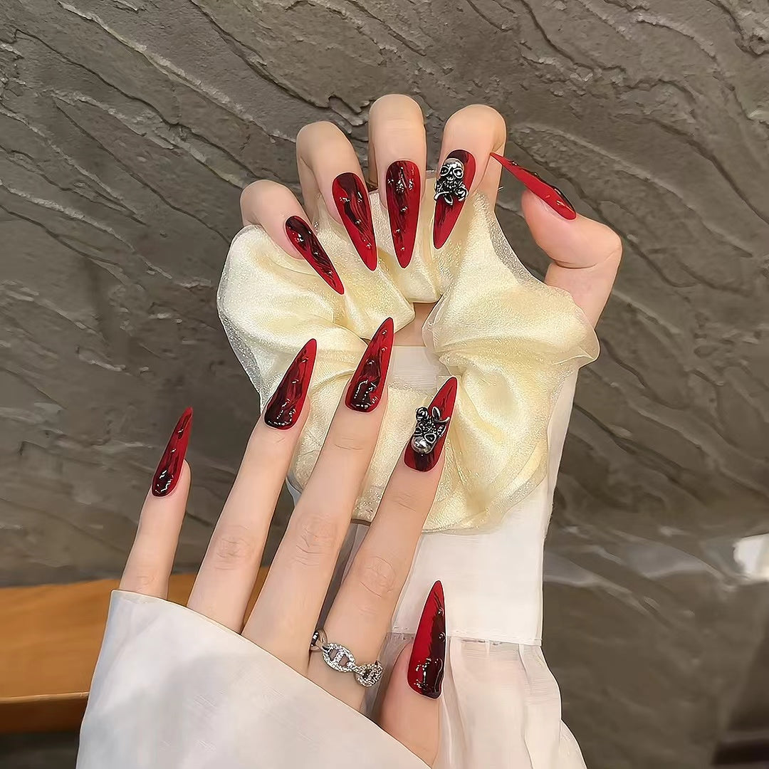 Dark Red Gothic Punk Rock Festival Wearable Nail Art