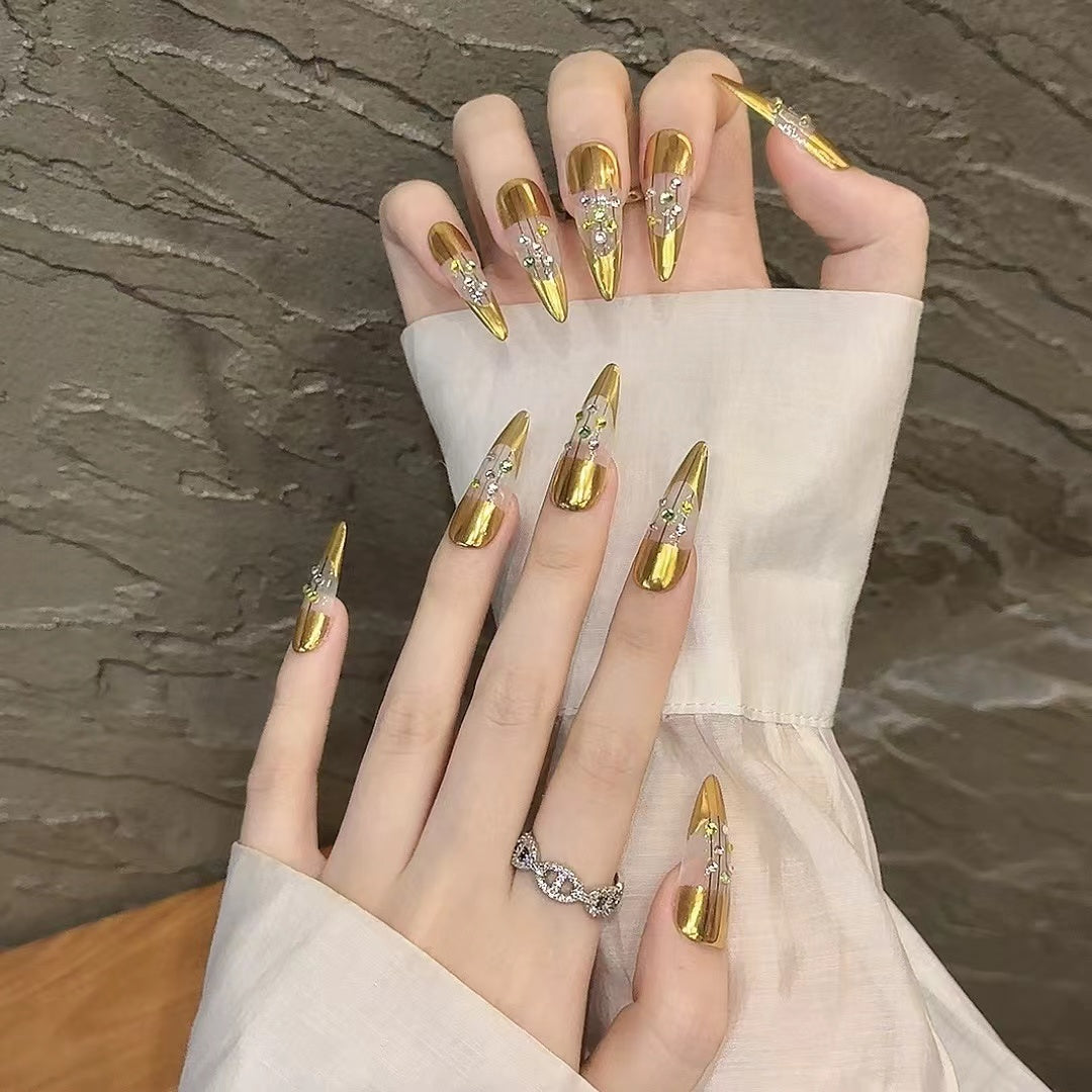 Golden and Clear Elegant Evening Wearable Nail Art