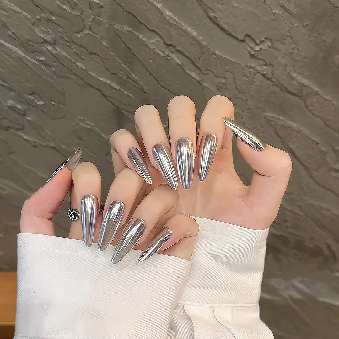 Silver Metallic Style Night Party Wearable Nail Art