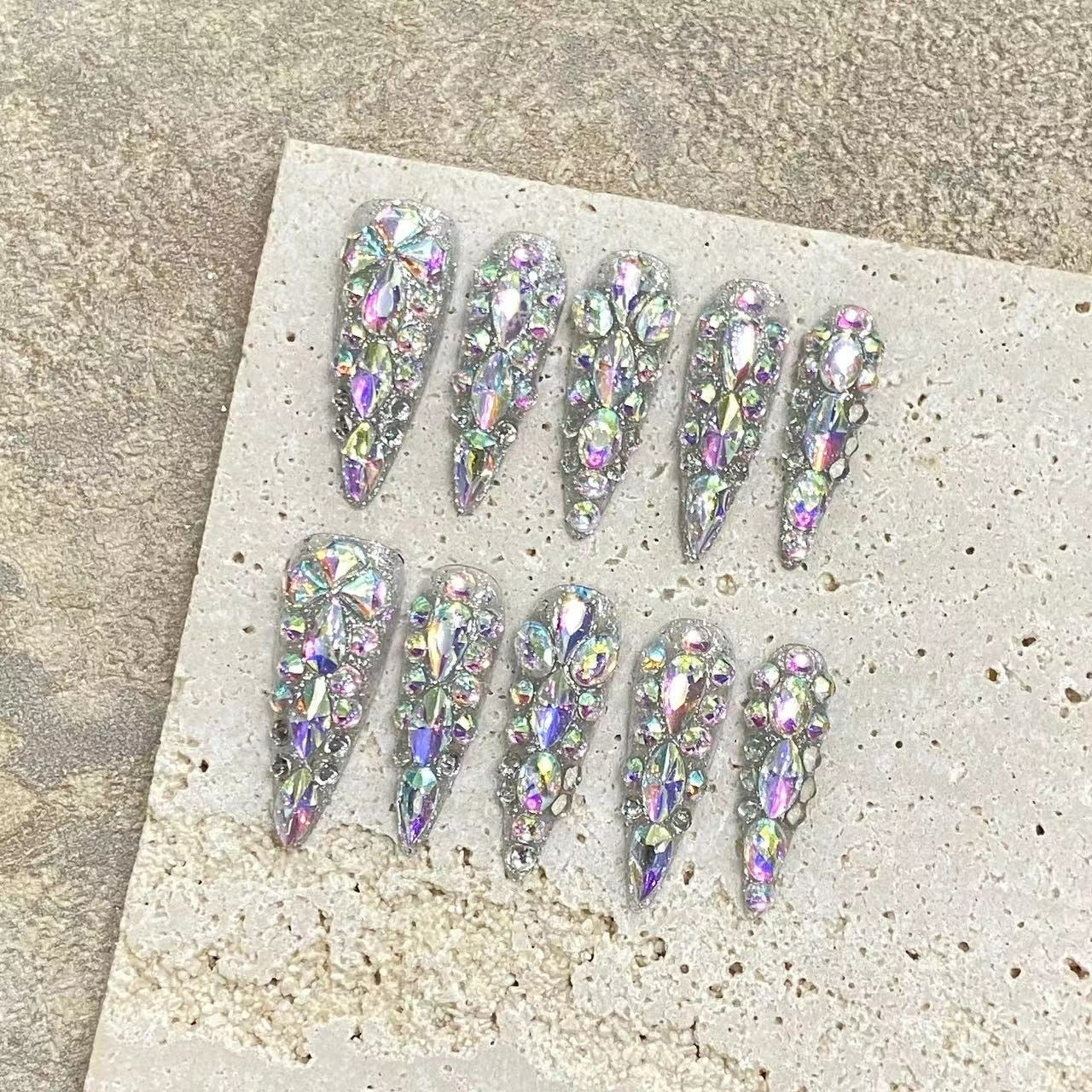 Silver Sparkle Glamour Party Wear Nails Art