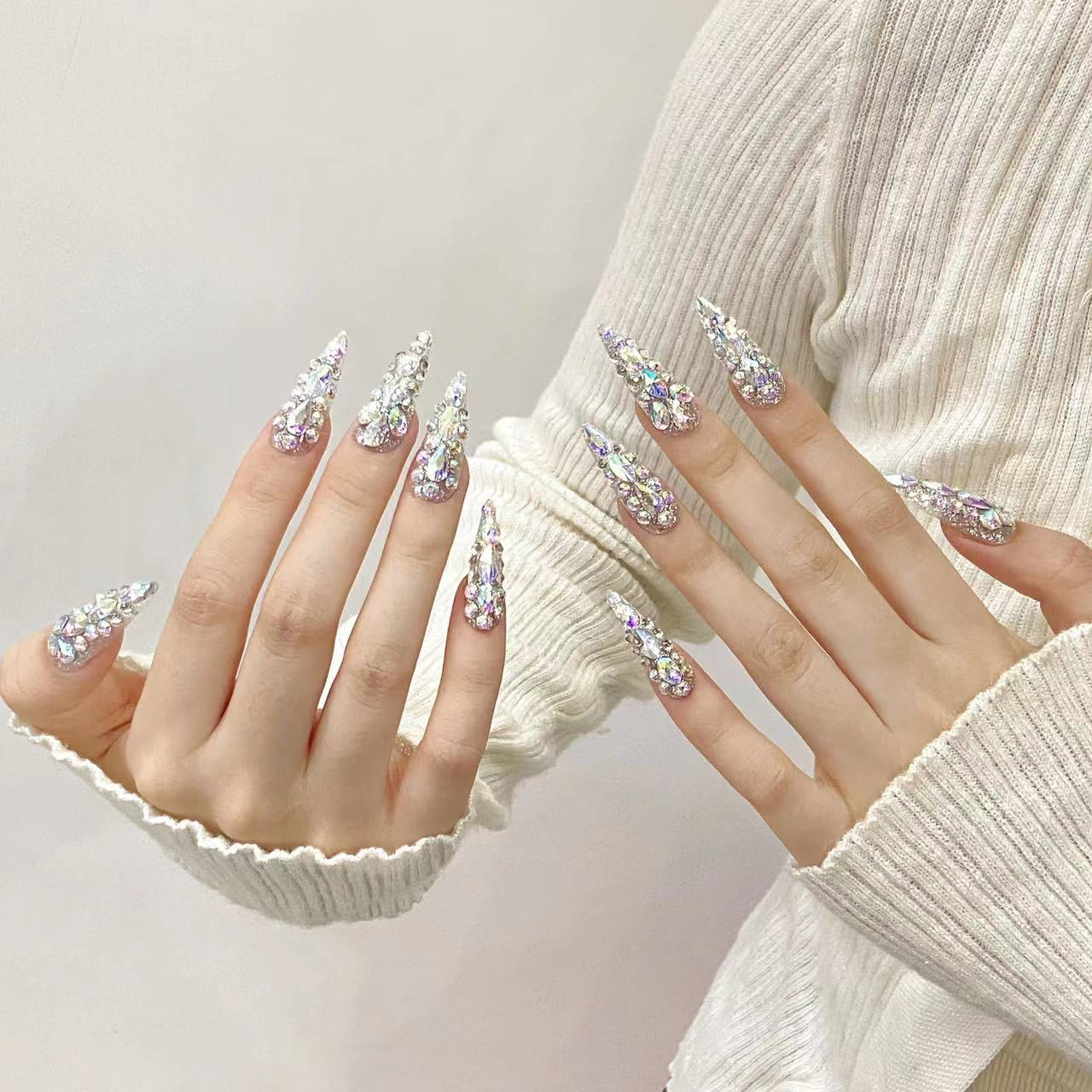 Silver Sparkle Glamour Party Wear Nails Art