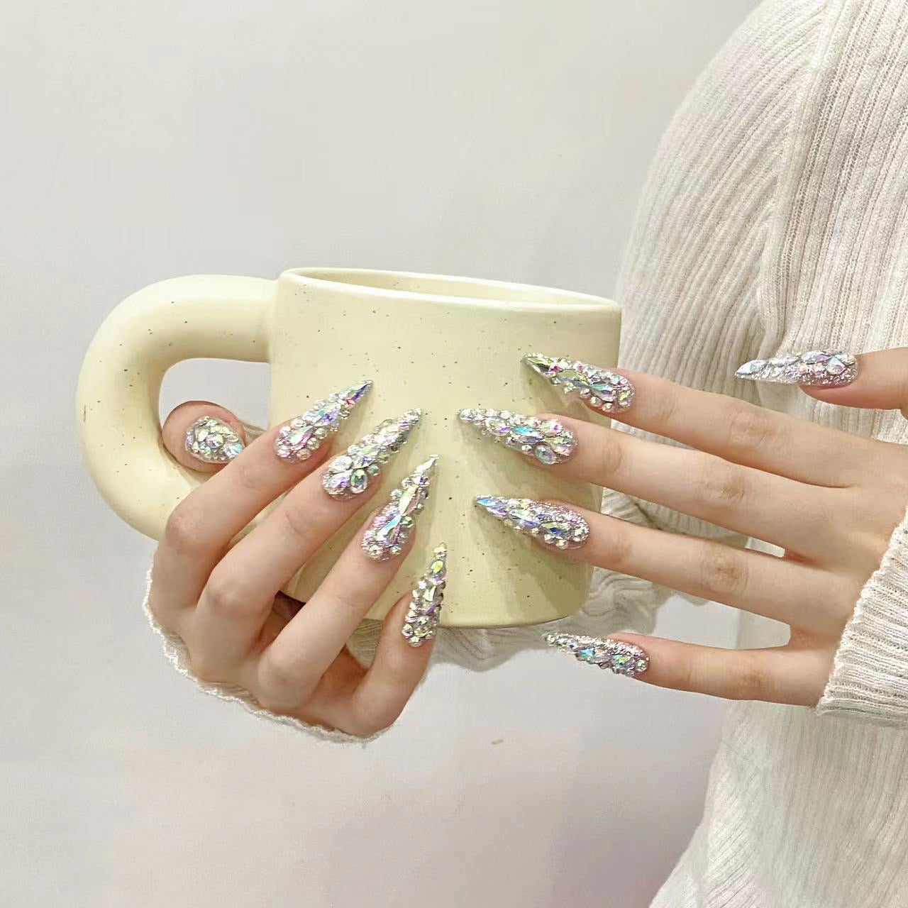 Silver Sparkle Glamour Party Wear Nails Art