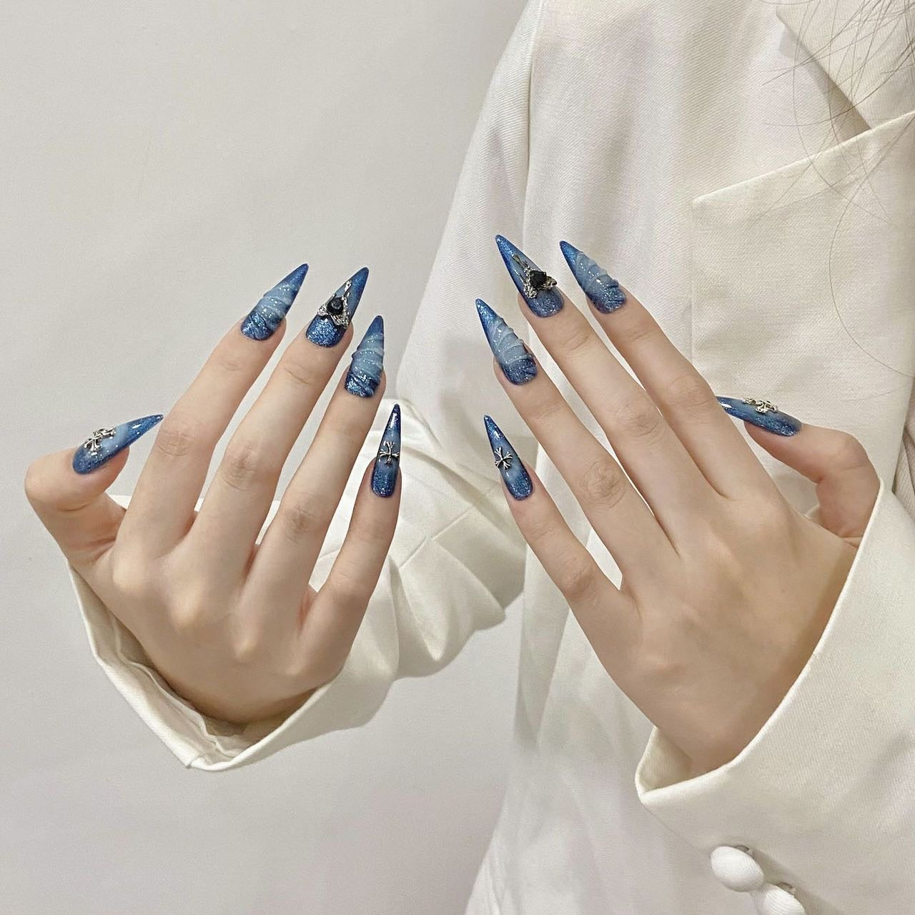 Blue Gothic Party Wearable Nail Art