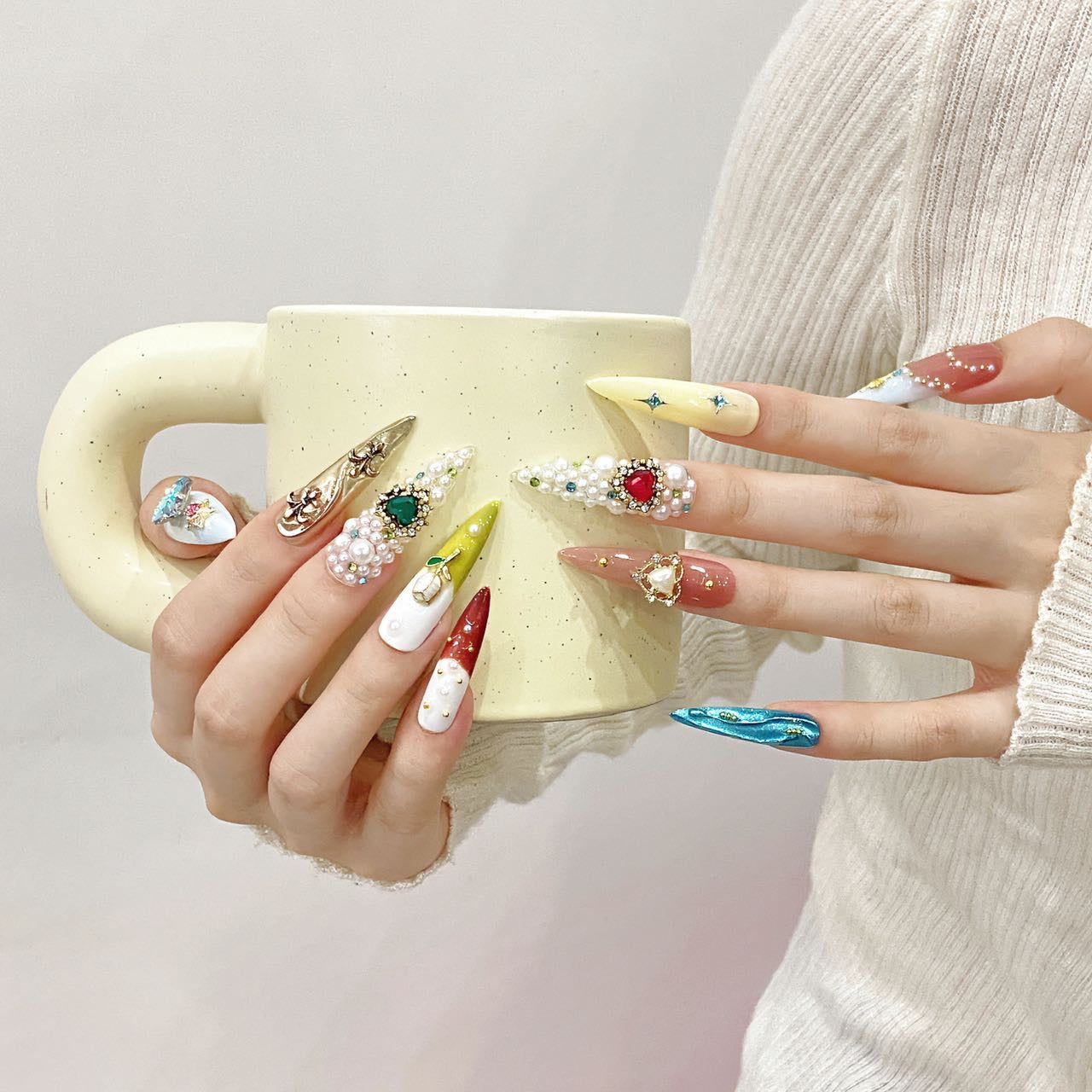 Multicolor Retro Party Wearable Nail Art
