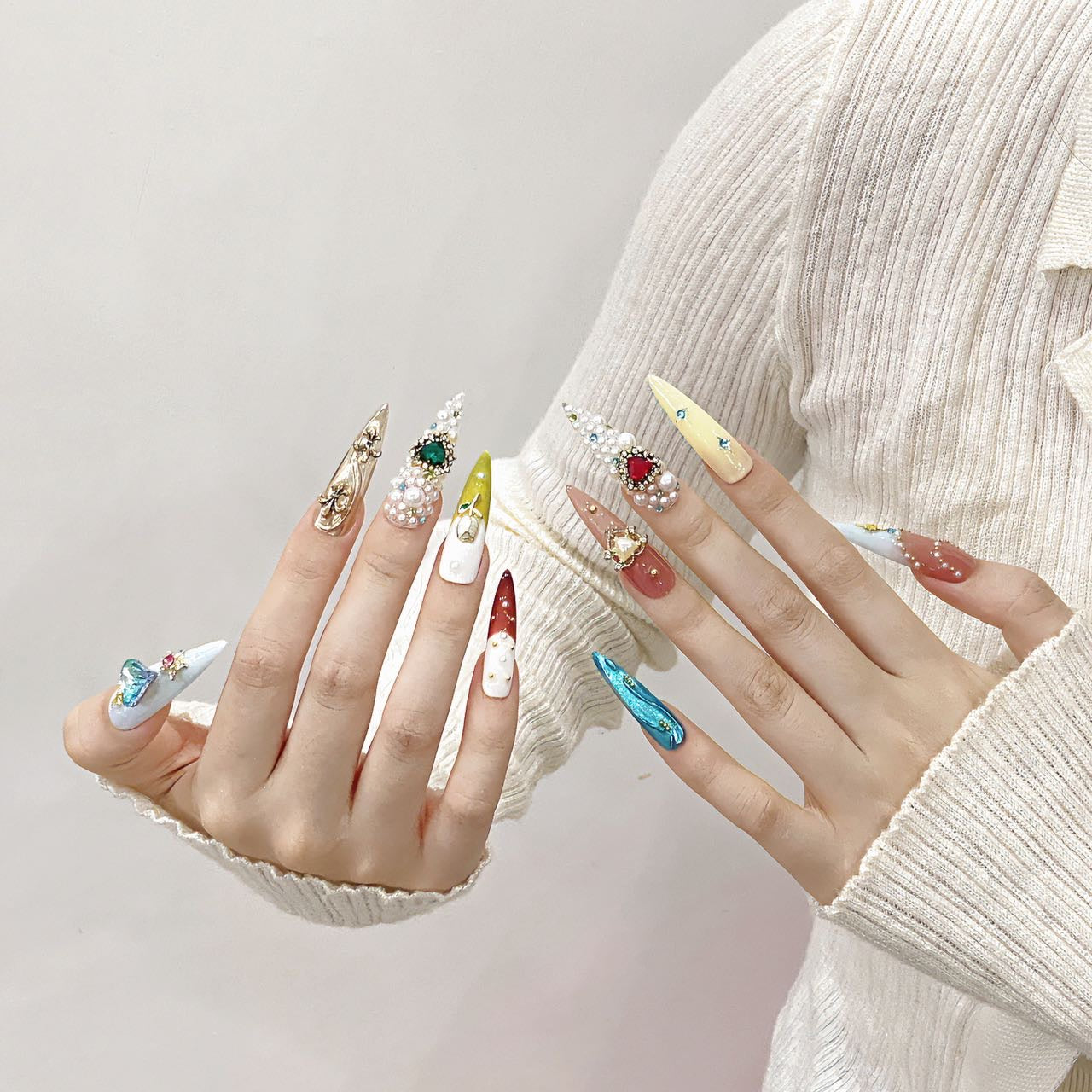 Multicolor Retro Party Wearable Nail Art