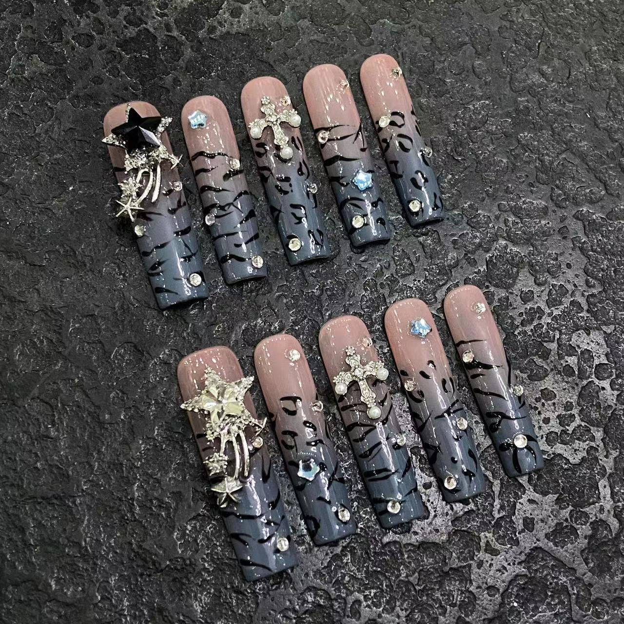 Pink and Grey Gradient Gothic Punk Party Wearable Nail Art