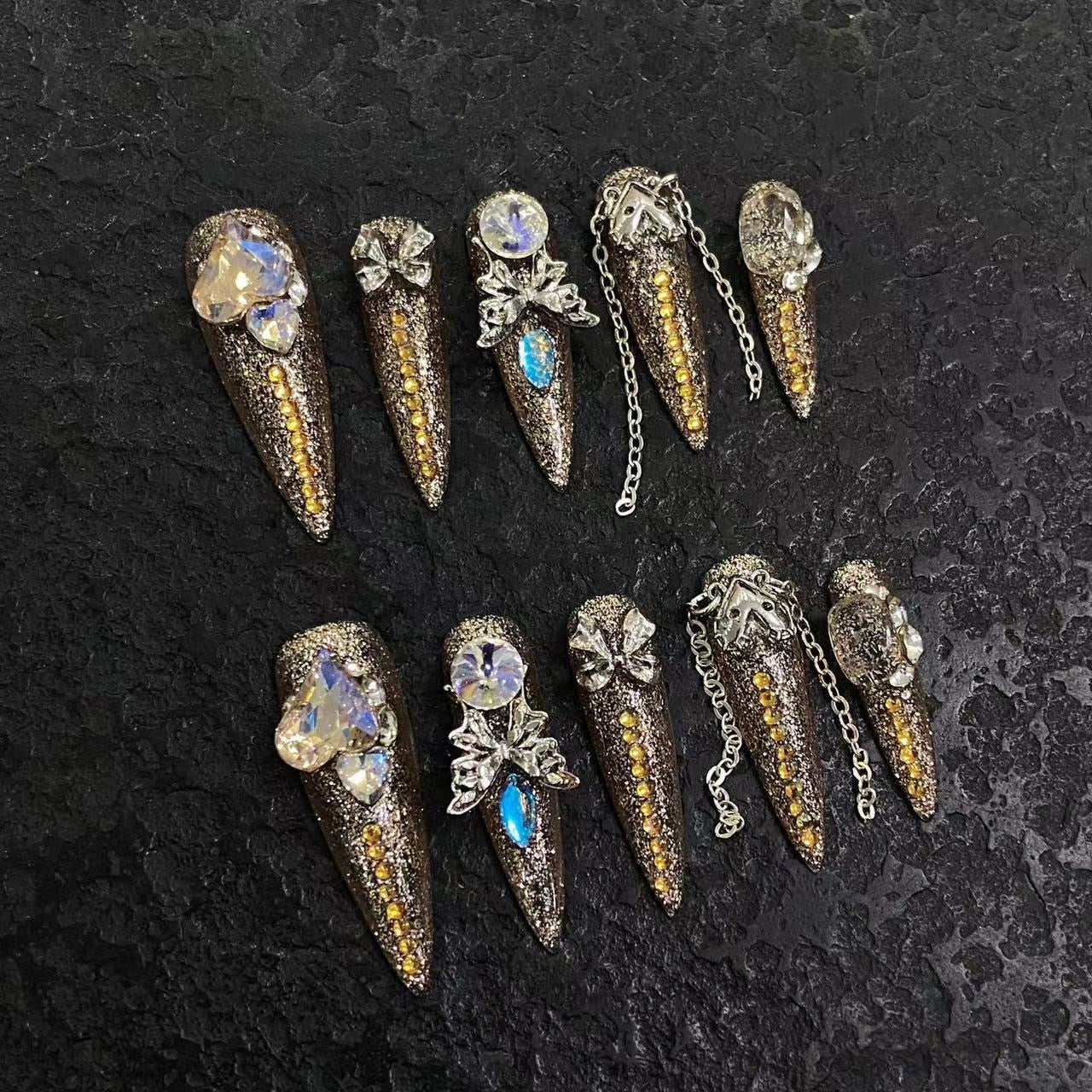 Golden  Silver Glamorous Party Wearable Nail Art