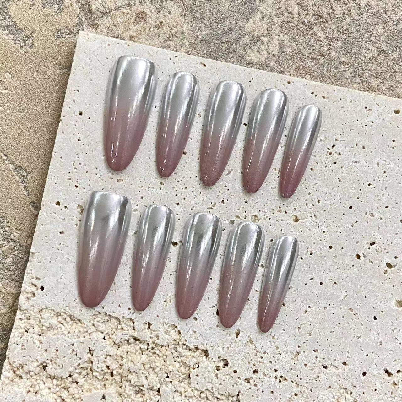 Silver-purple gradient style elegant evening wear press-on nails