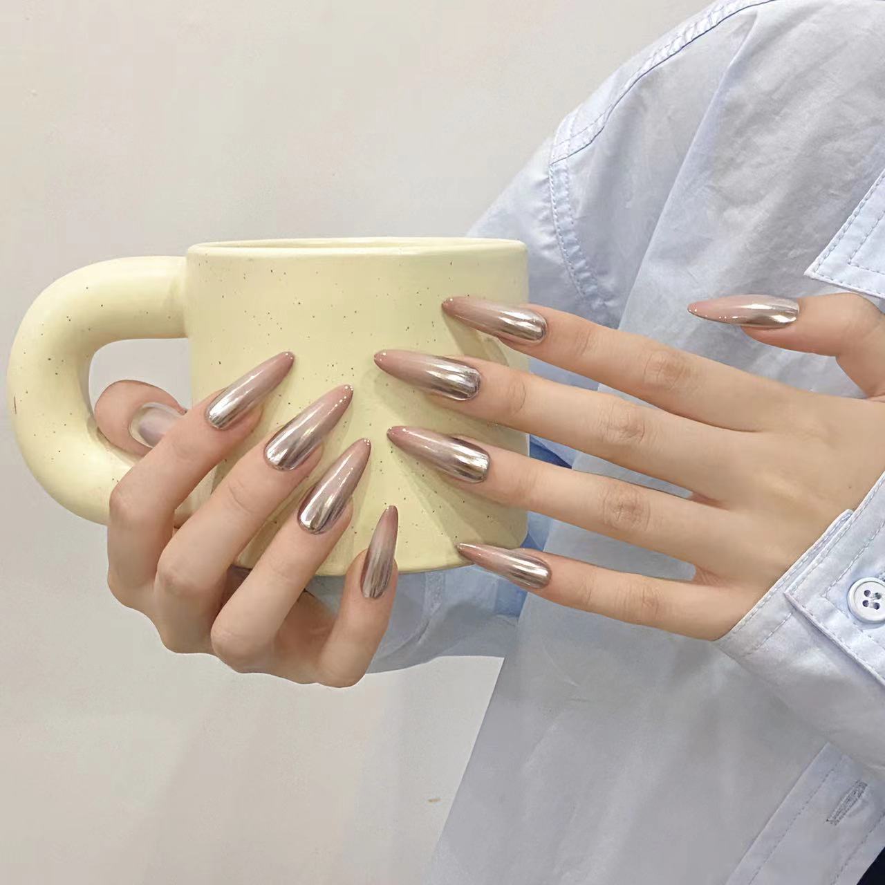 Silver-purple gradient style elegant evening wear press-on nails