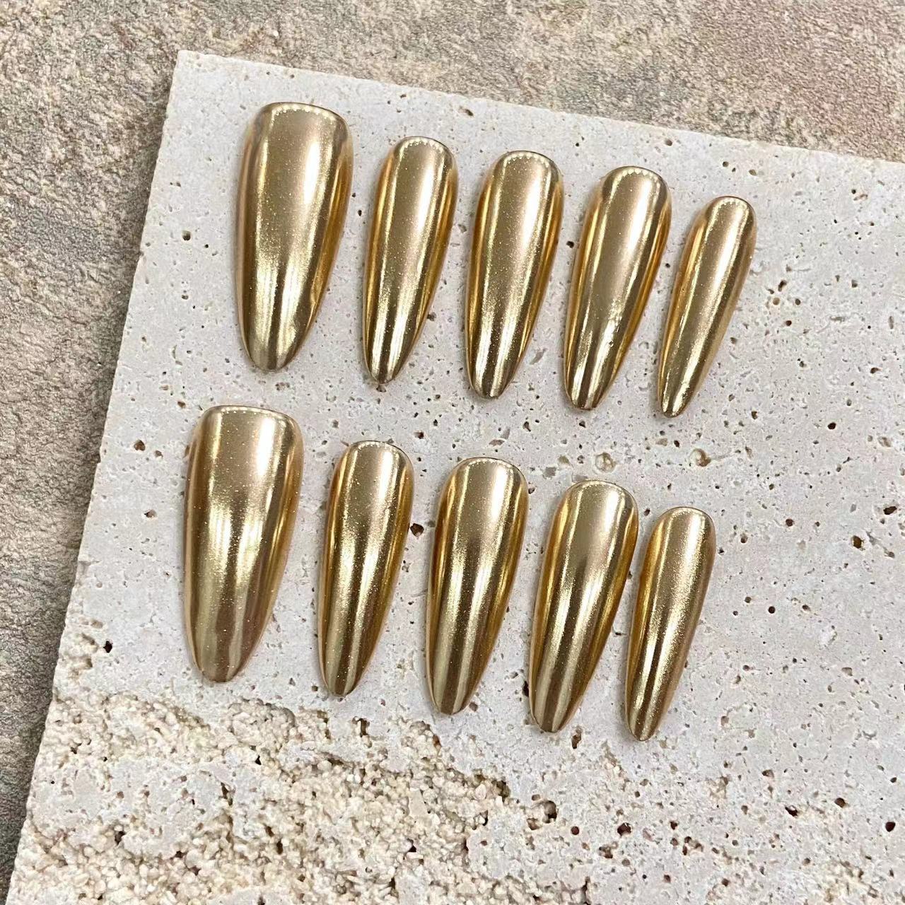 Golden Metallic Style Nightclub Party Wearable Nail Tips