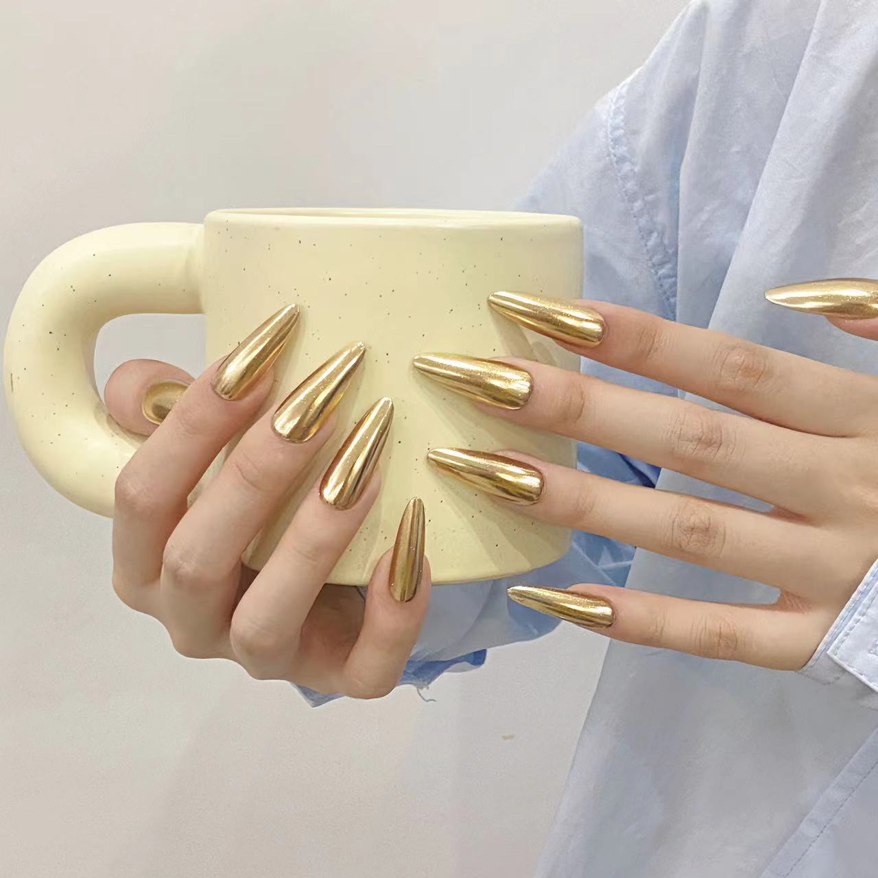 Golden Metallic Style Nightclub Party Wearable Nail Tips