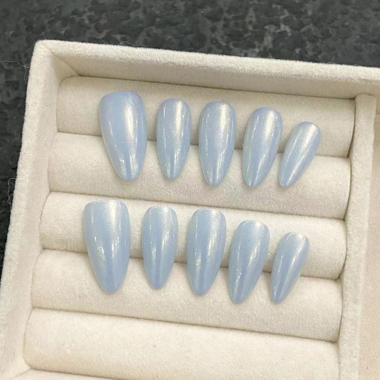 Light blue glossy everyday wear press-on nails.