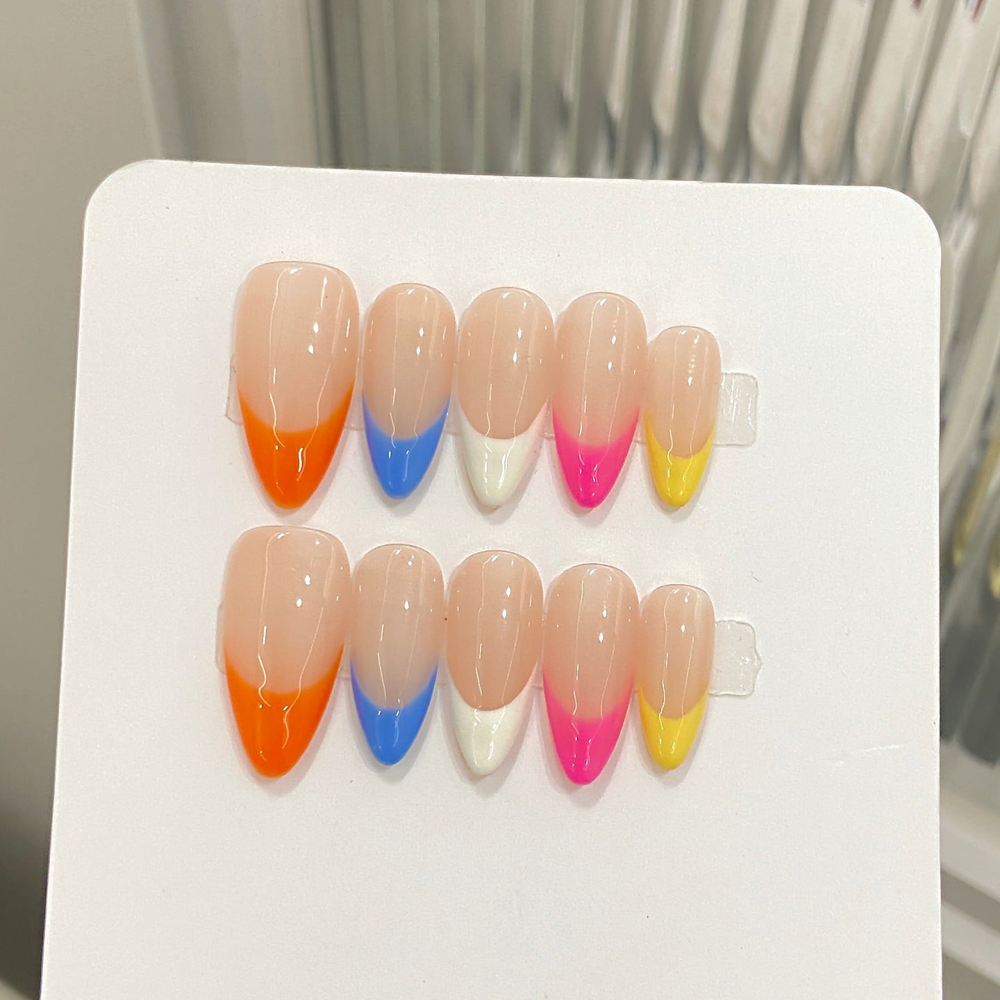 Neon gradient style party wear nail art press on nails.