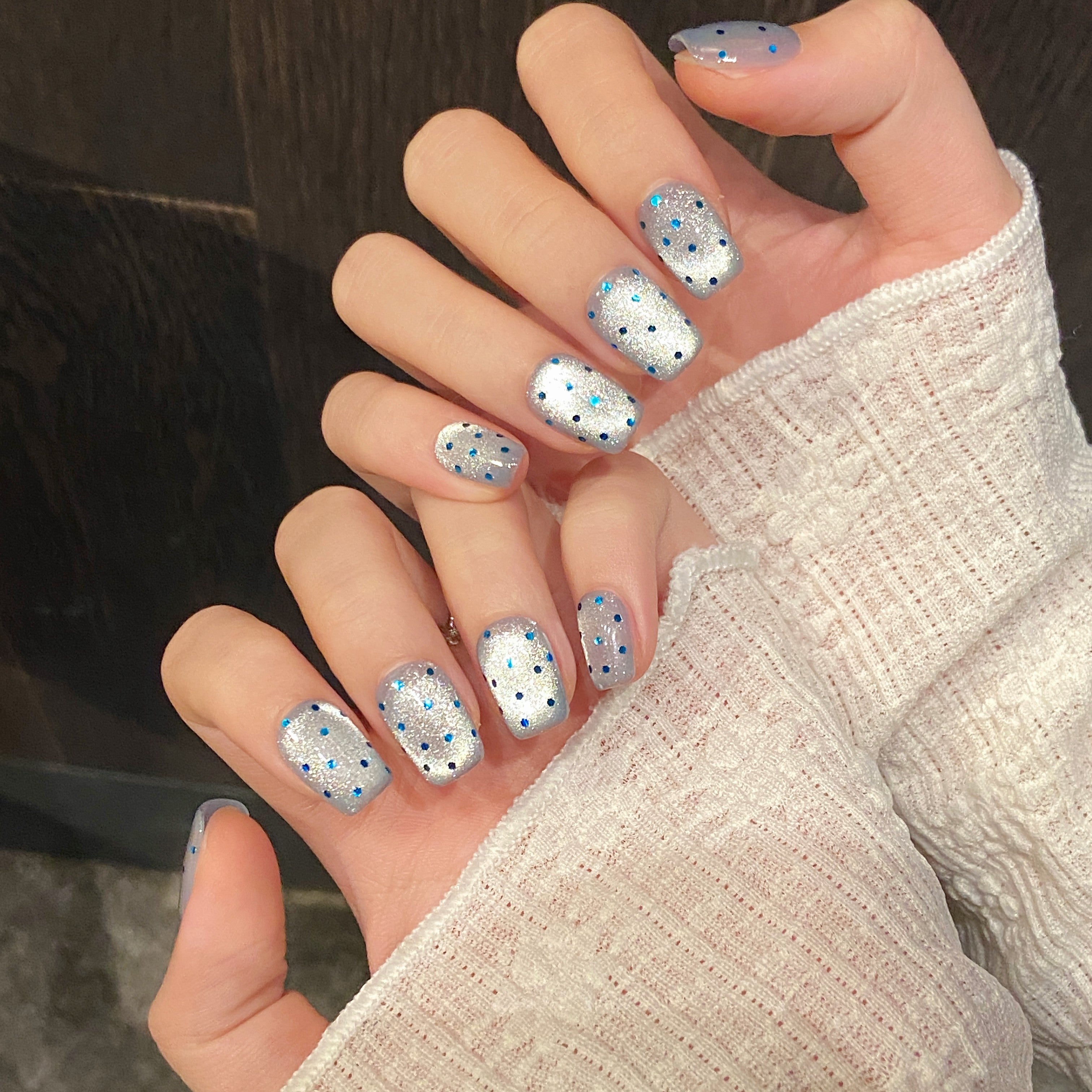 Silver and blue playful daily wear nail stickers