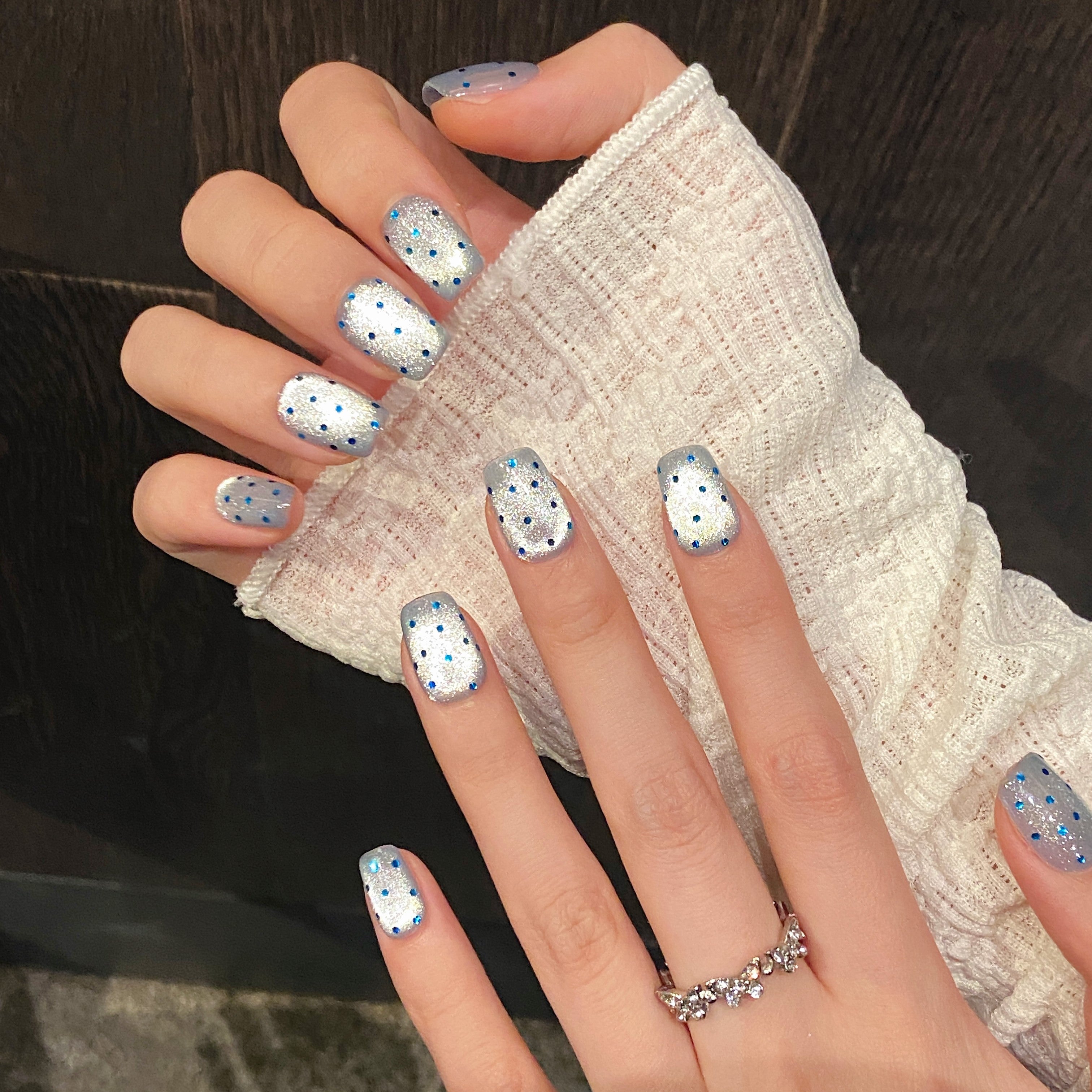 Silver and blue playful daily wear nail stickers