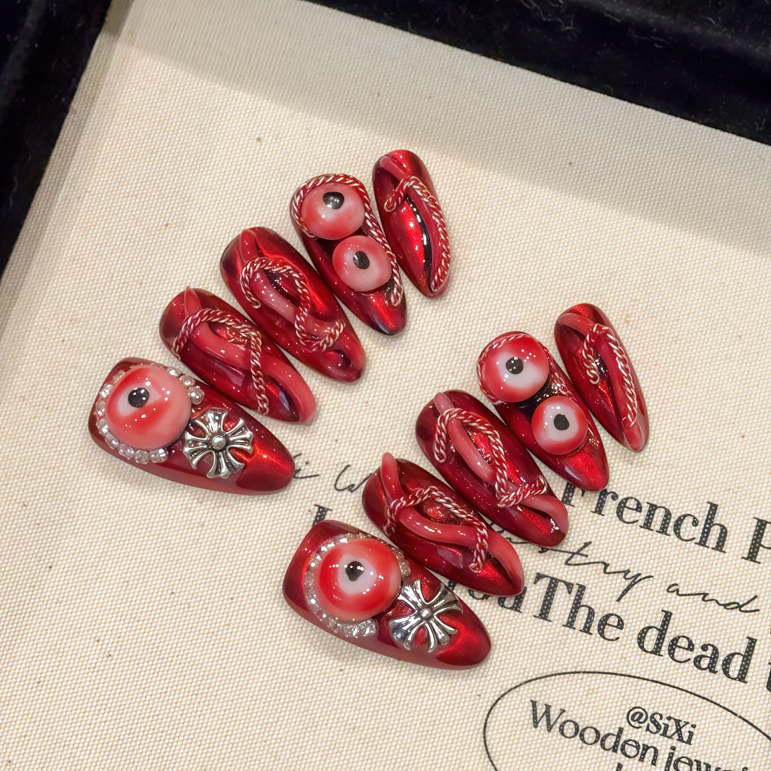 Red Gothic Halloween Wearable Nails
