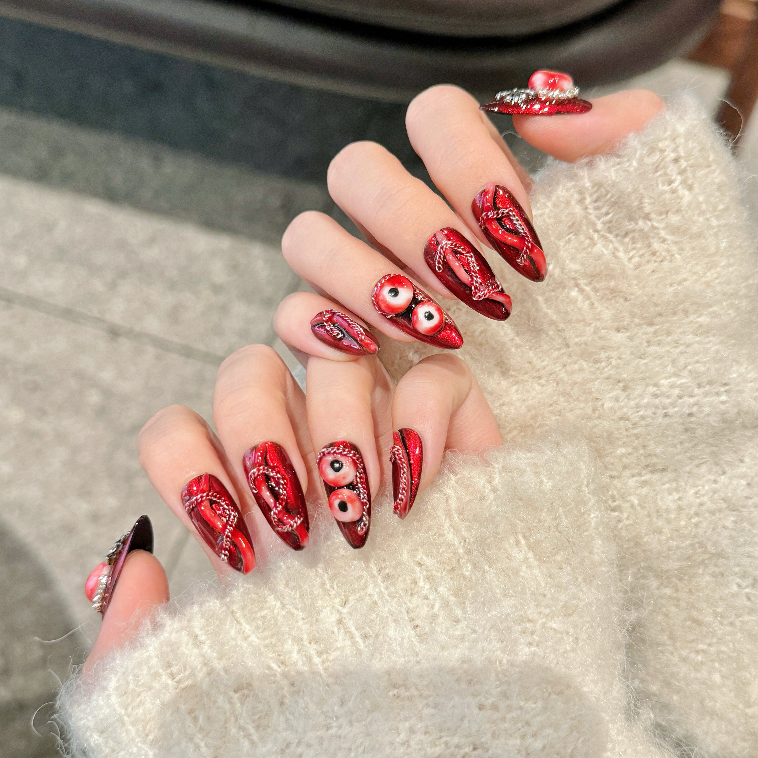 Red Gothic Halloween Wearable Nails