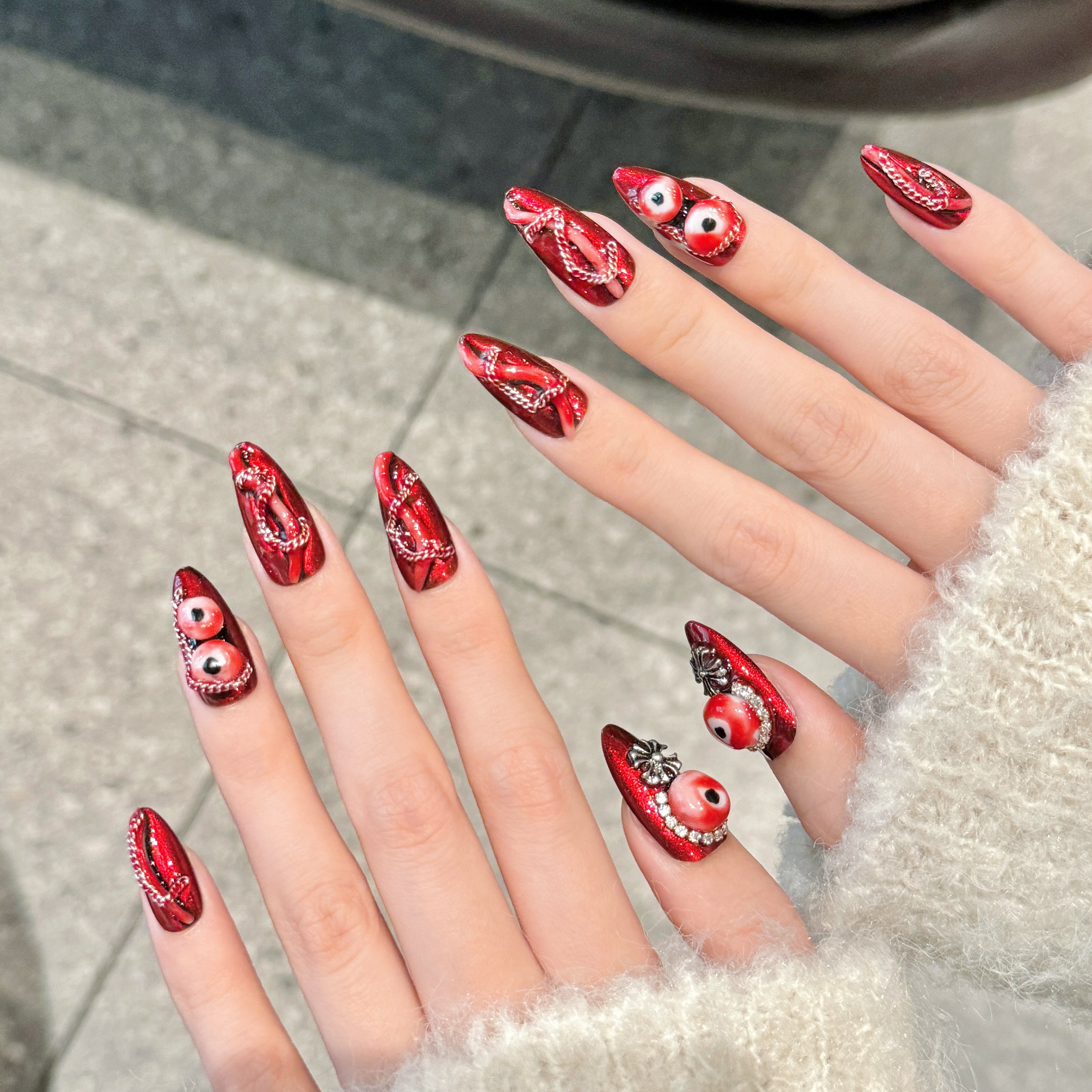 Red Gothic Halloween Wearable Nails