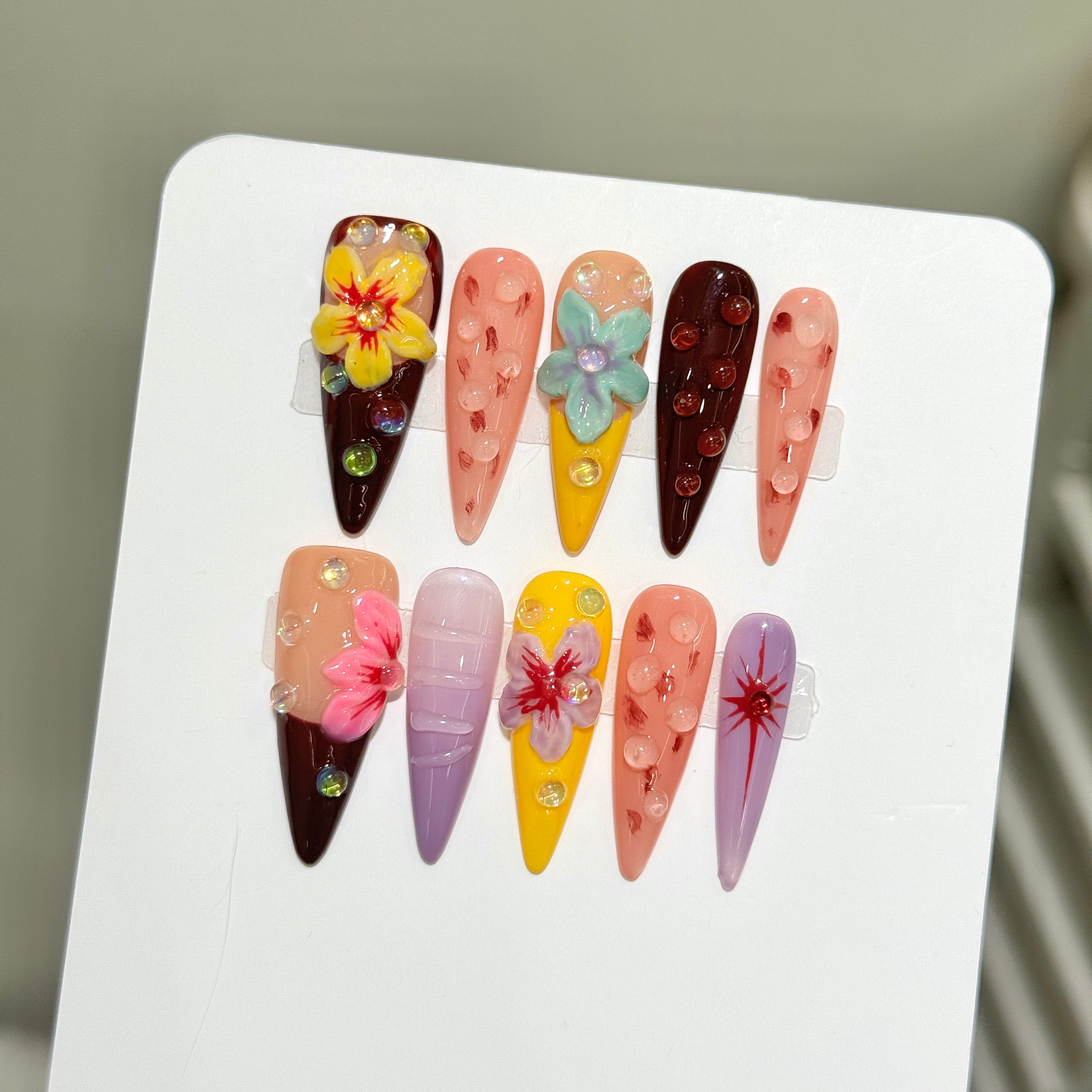 Multicolor floral style daily wear nail