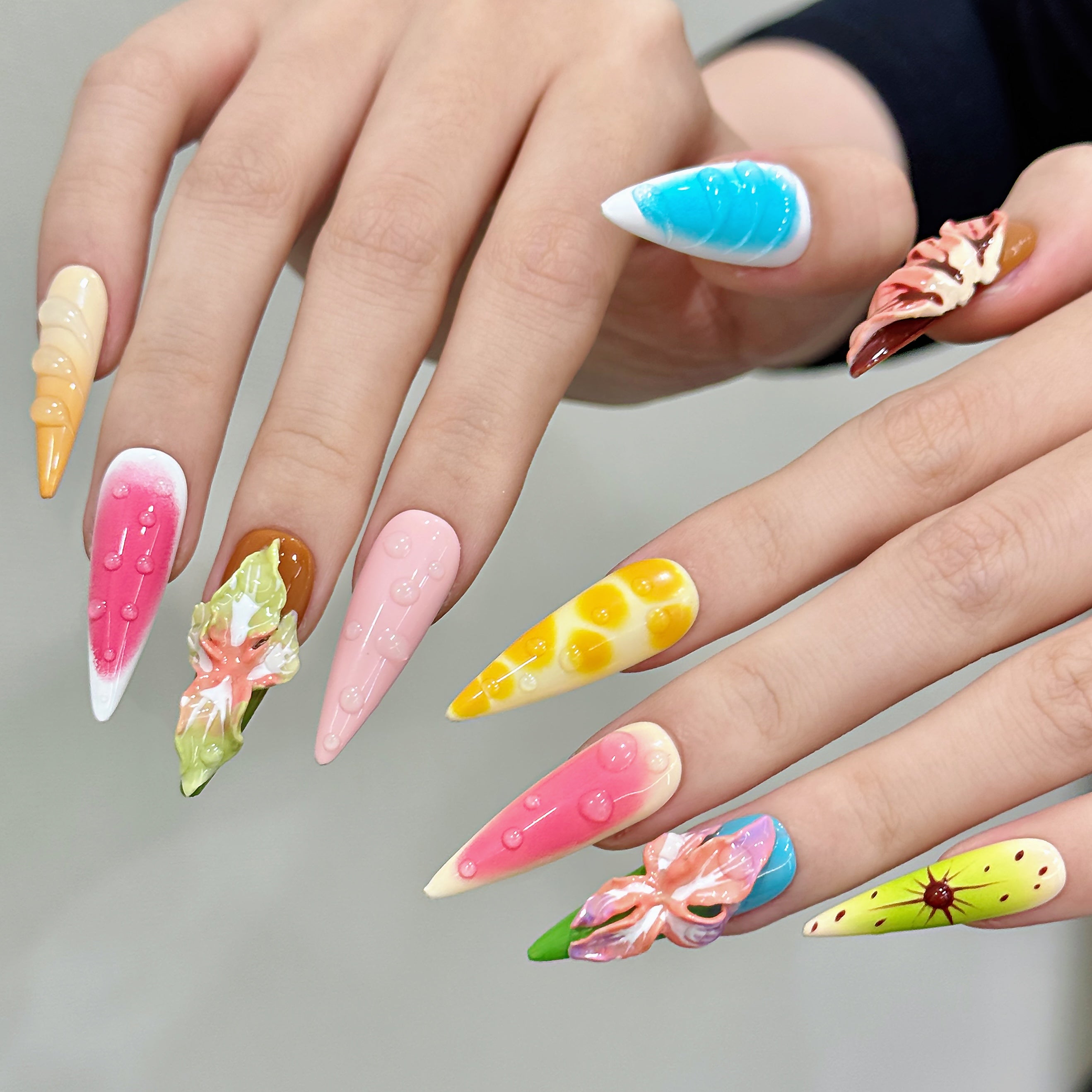 Multicolor Sweet Style Party Wearable Nail Art