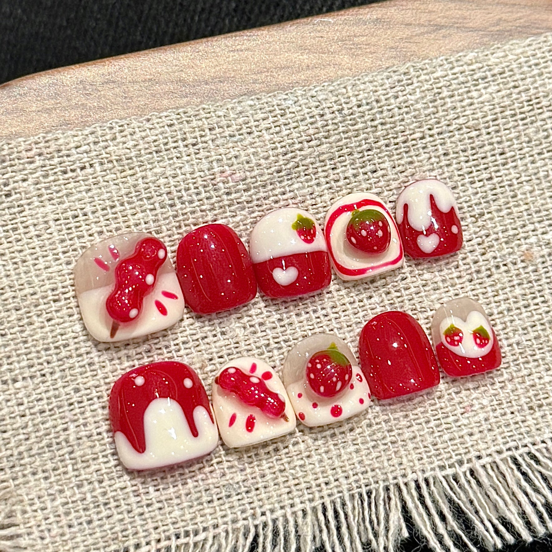 Red and White Sweet Style Daily Wear Nail Art Stickers Children's nails