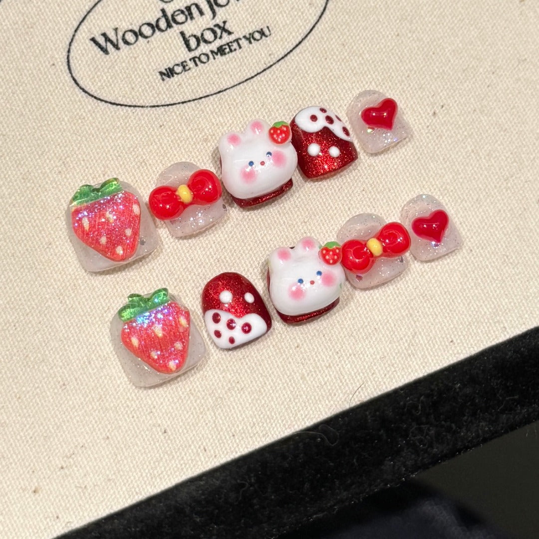Red and white Kawaii style Daily use Wearable nail art Children's nails