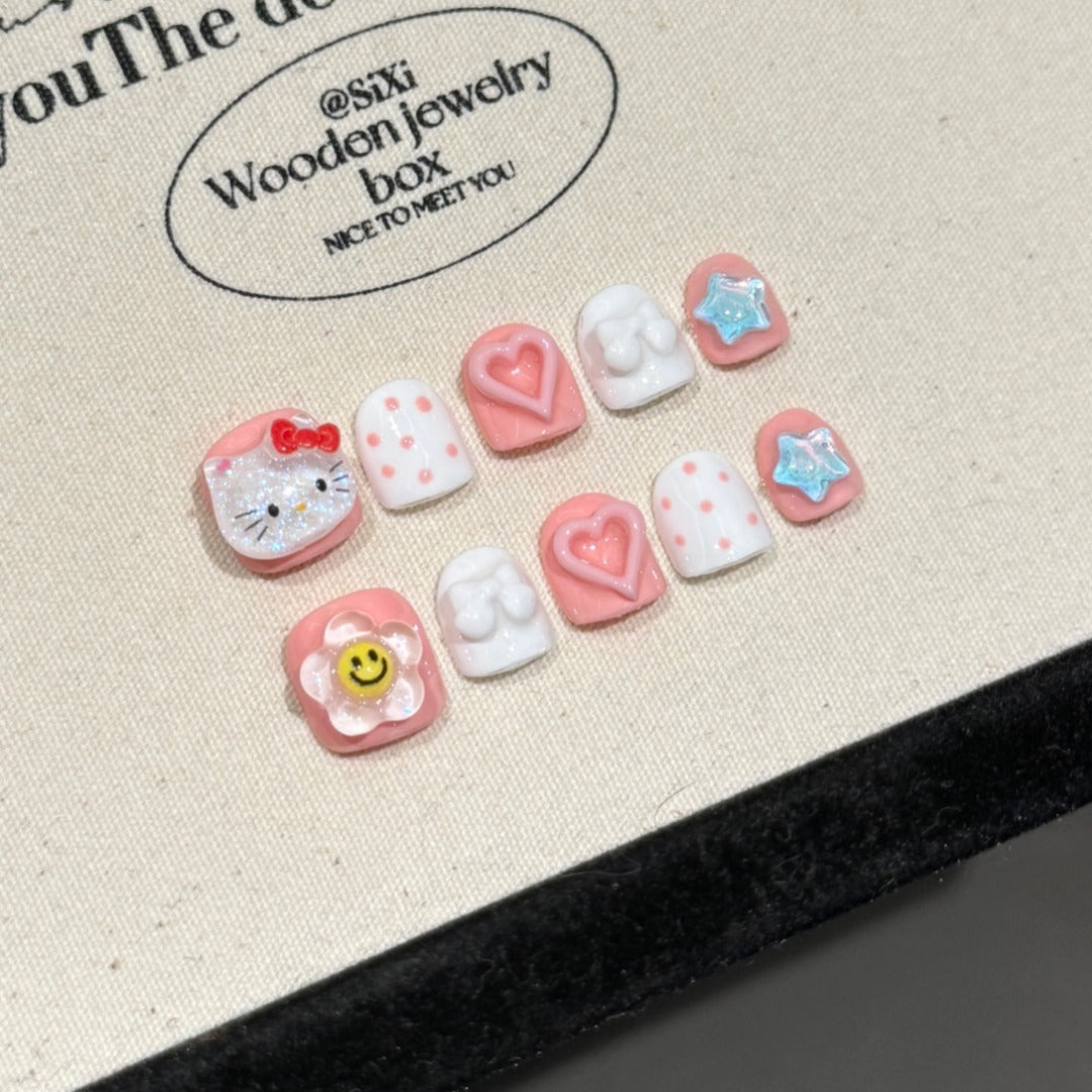 Pink and White Sweet and Cute Party Wearable Nail Art Children's nails