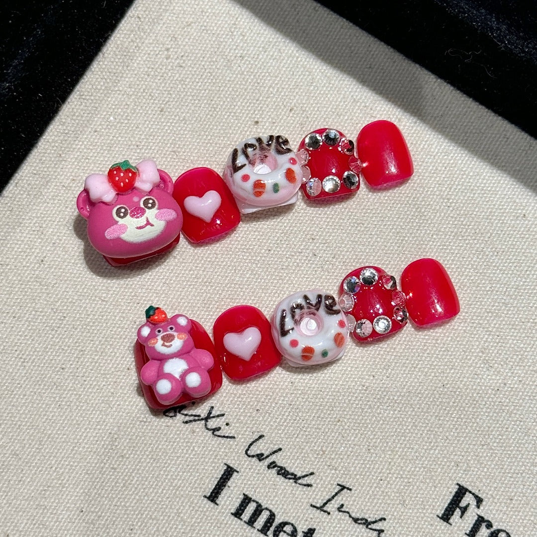 Pink and Red Sweet Cute Style Daily Wear Nails Stickers Children's nails