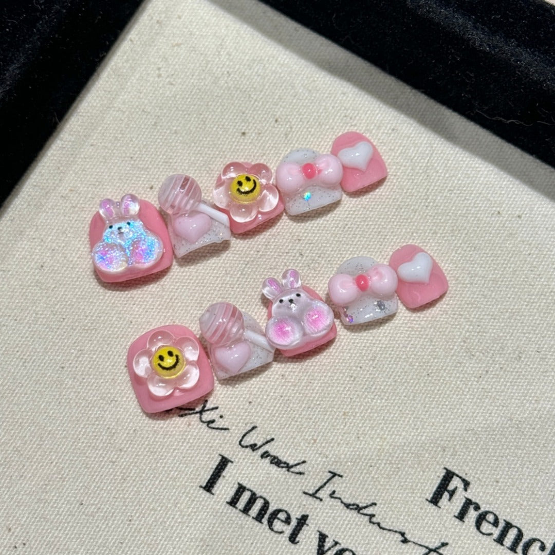 Pink Kawaii Style Daily Wearable Press - on Nails Children's nails