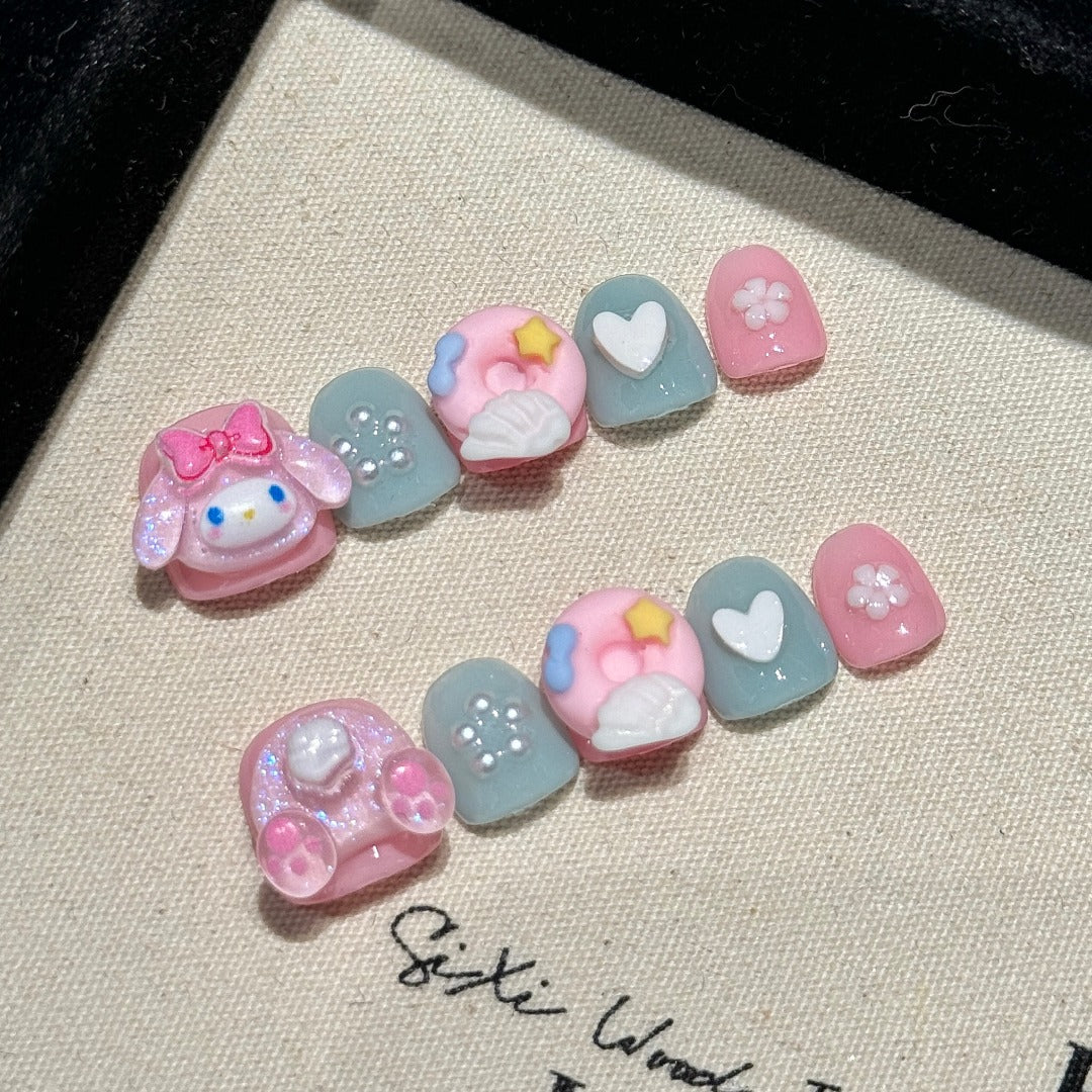 Pink & Blue Sweet Kawaii Daily Wear Press-On Nails Children's nails