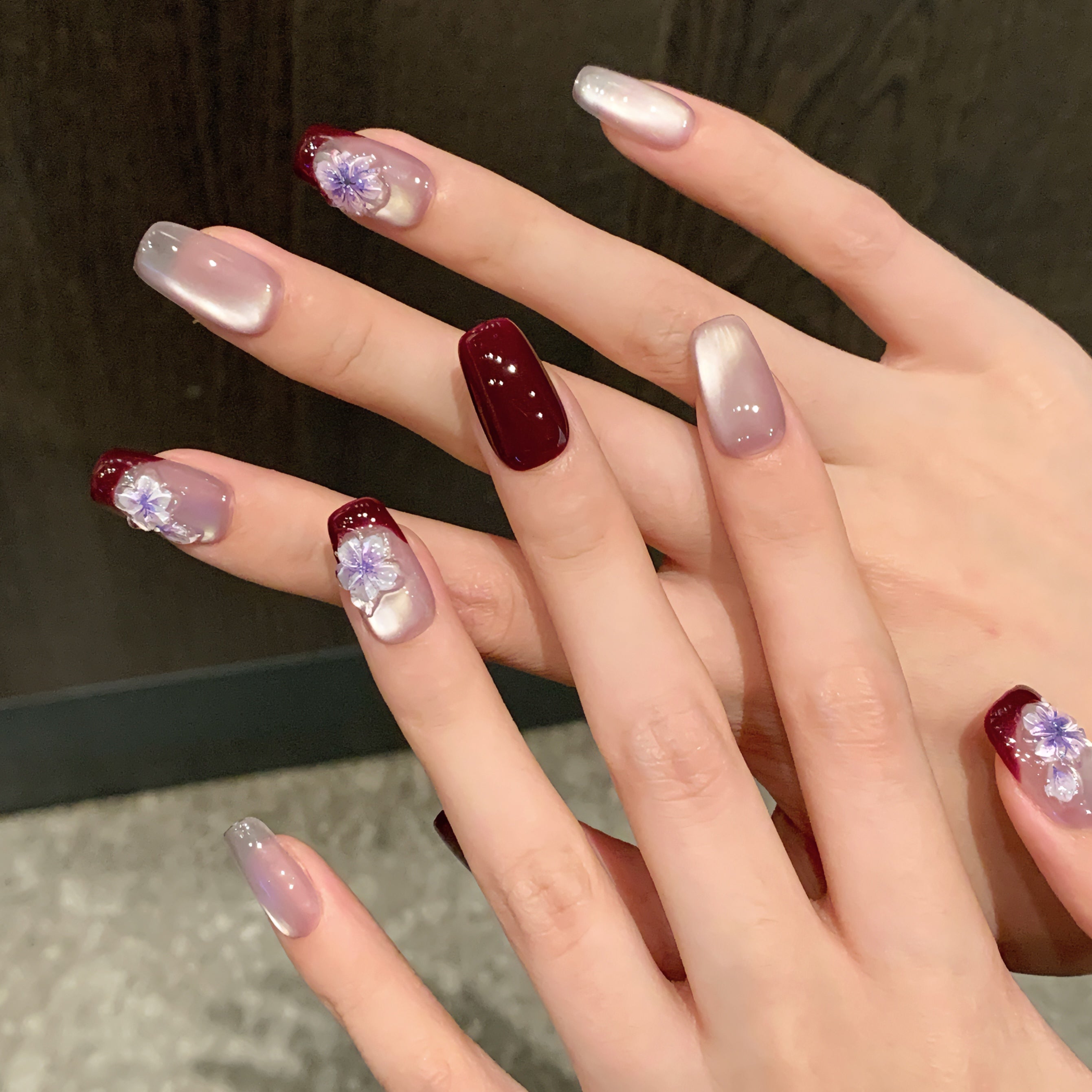 Burgundy and Purple Sweet and Elegant Daily Wearable False Nails