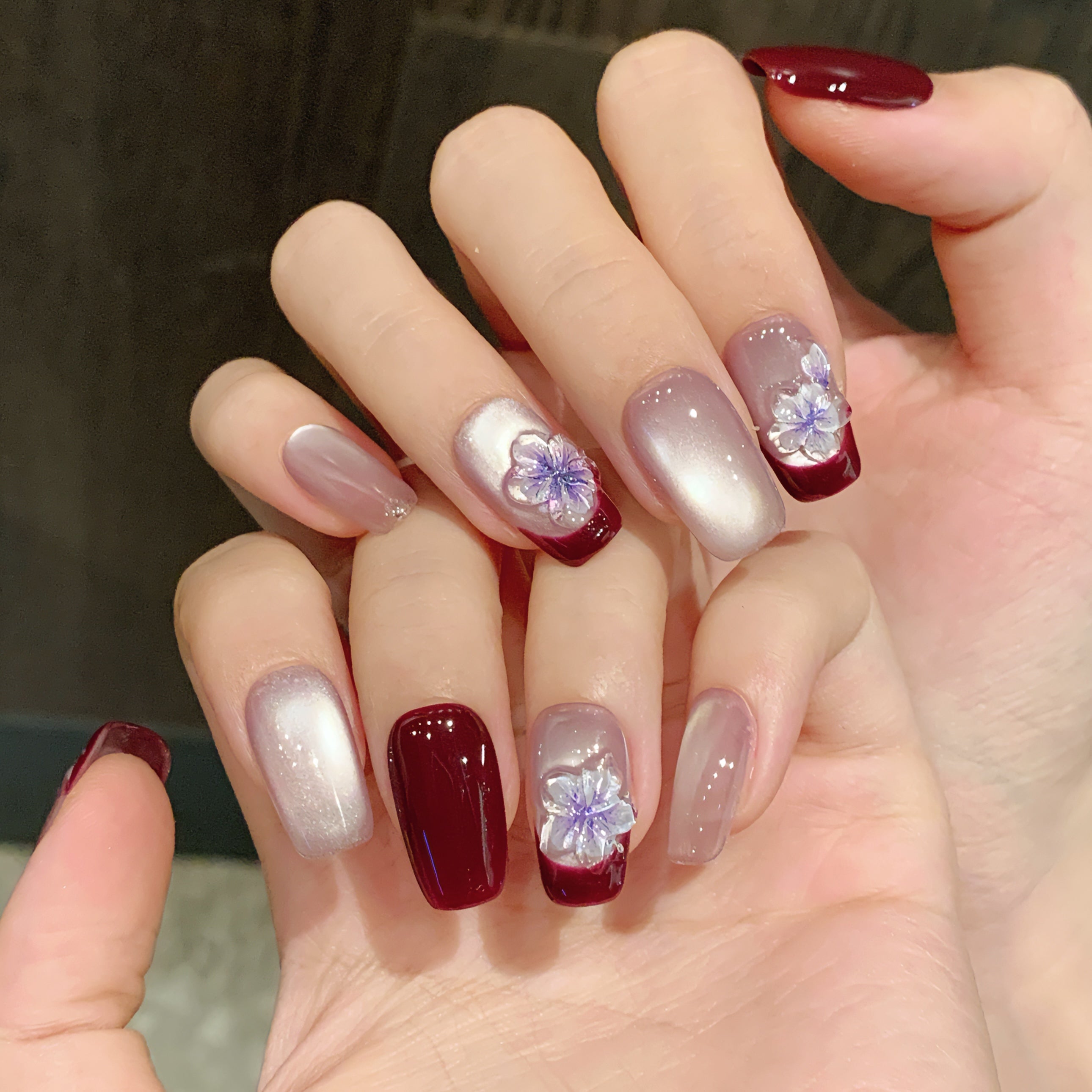 Burgundy and Purple Sweet and Elegant Daily Wearable False Nails