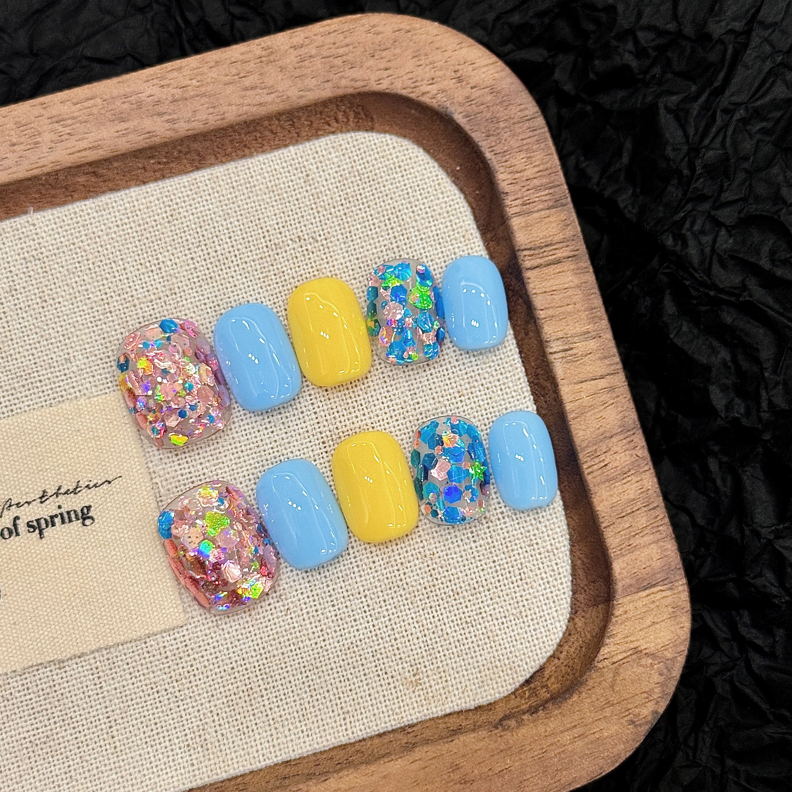 Blue-yellow Colorful Spring Style Party Wearable Nail Art