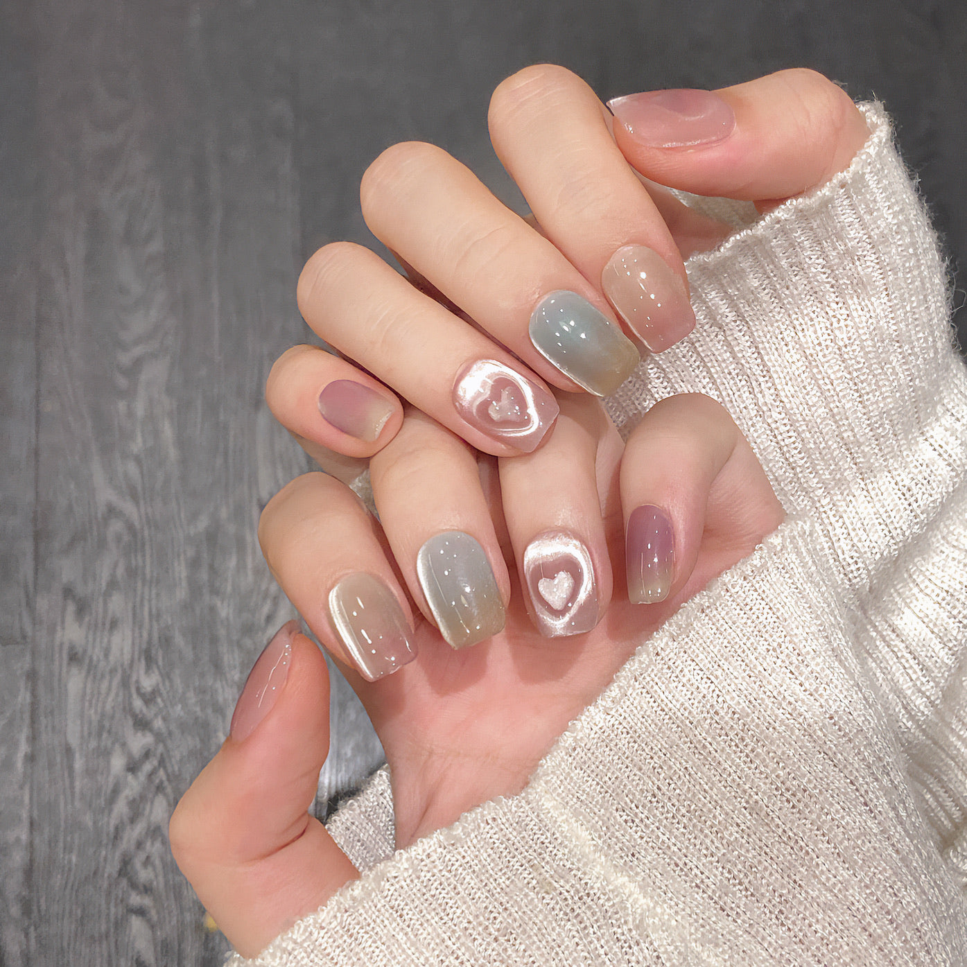 Pink sweet style, everyday style heart-shaped sticker nails
