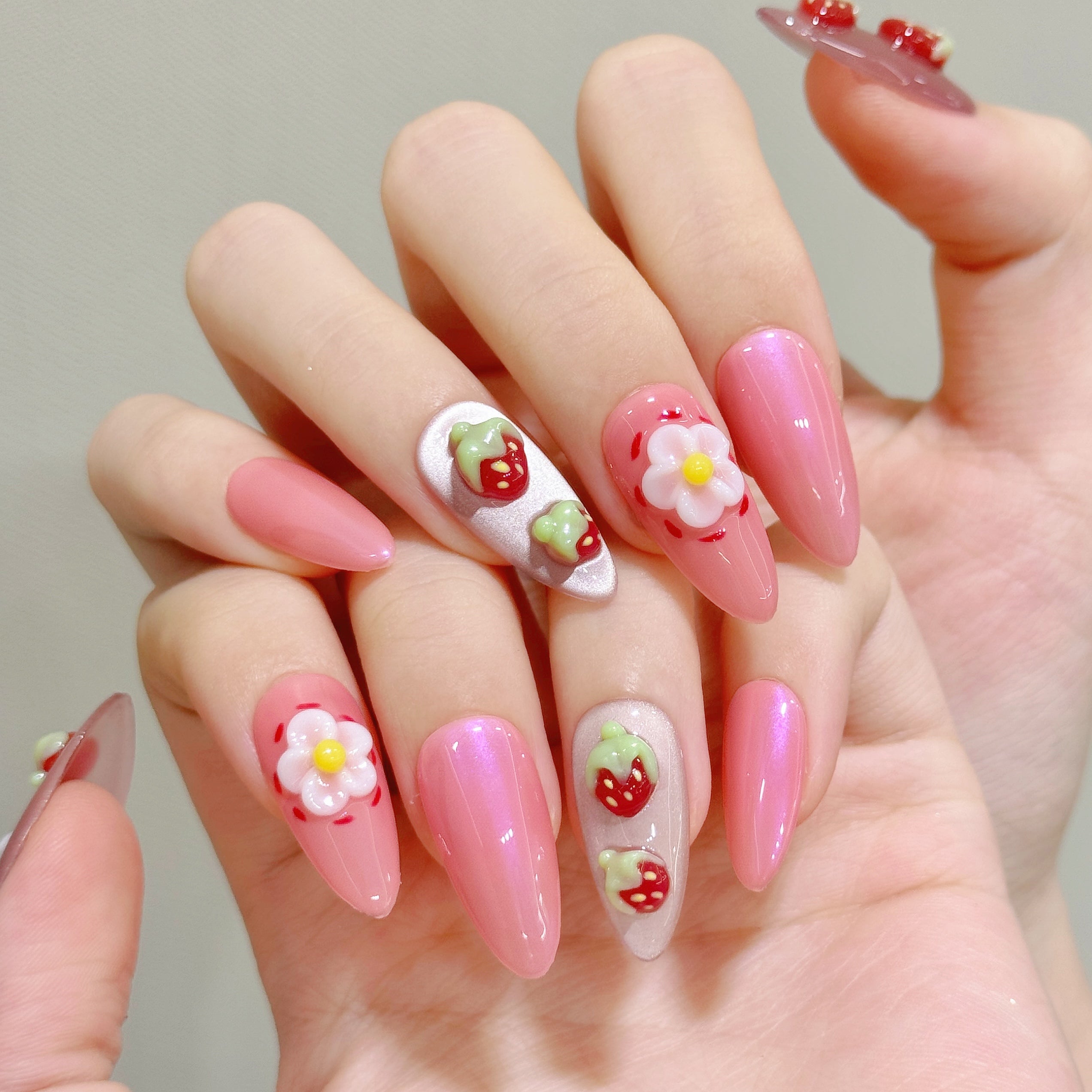 Pink and White Sweet and Cute Daily Wear Nail Stickers