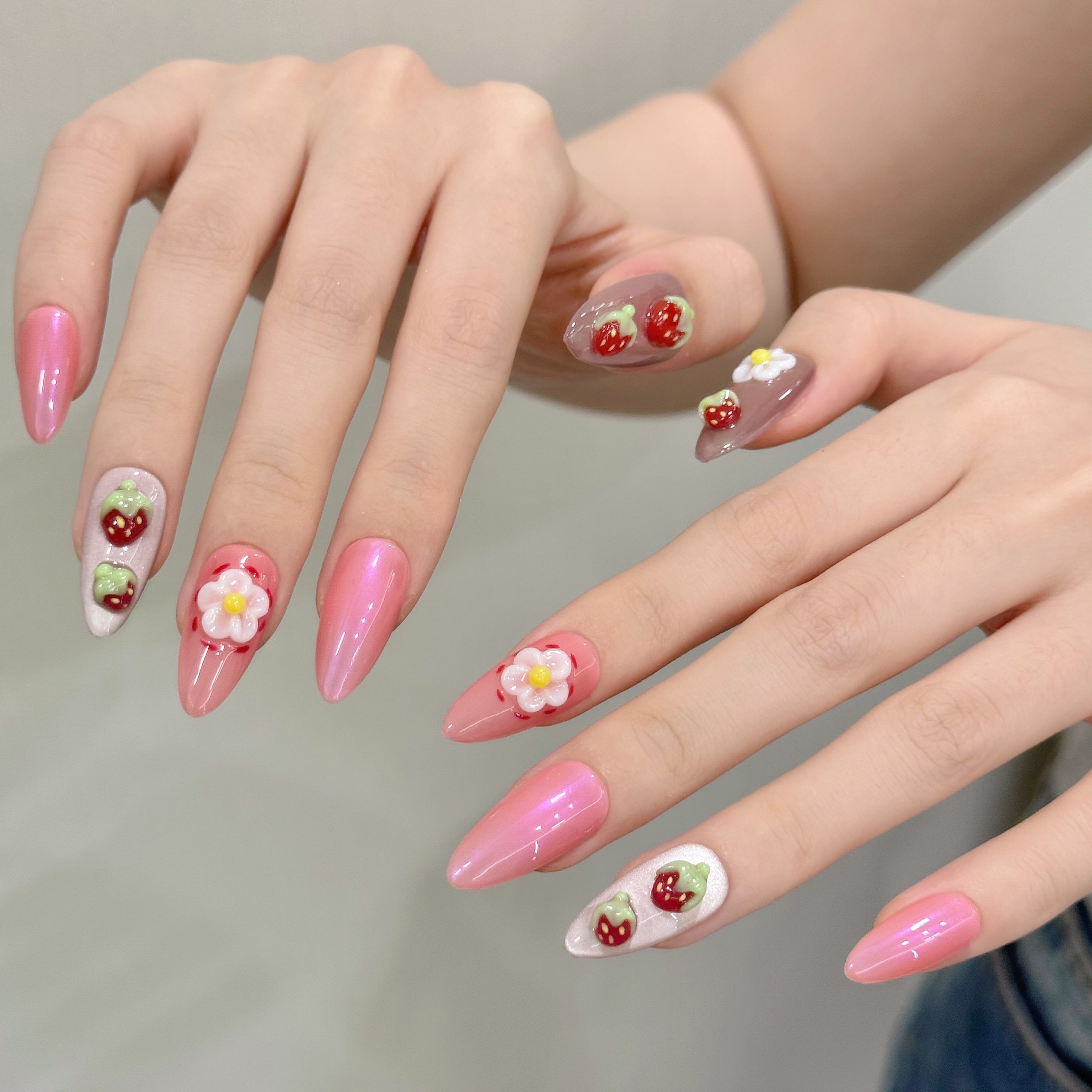 Pink and White Sweet and Cute Daily Wear Nail Stickers