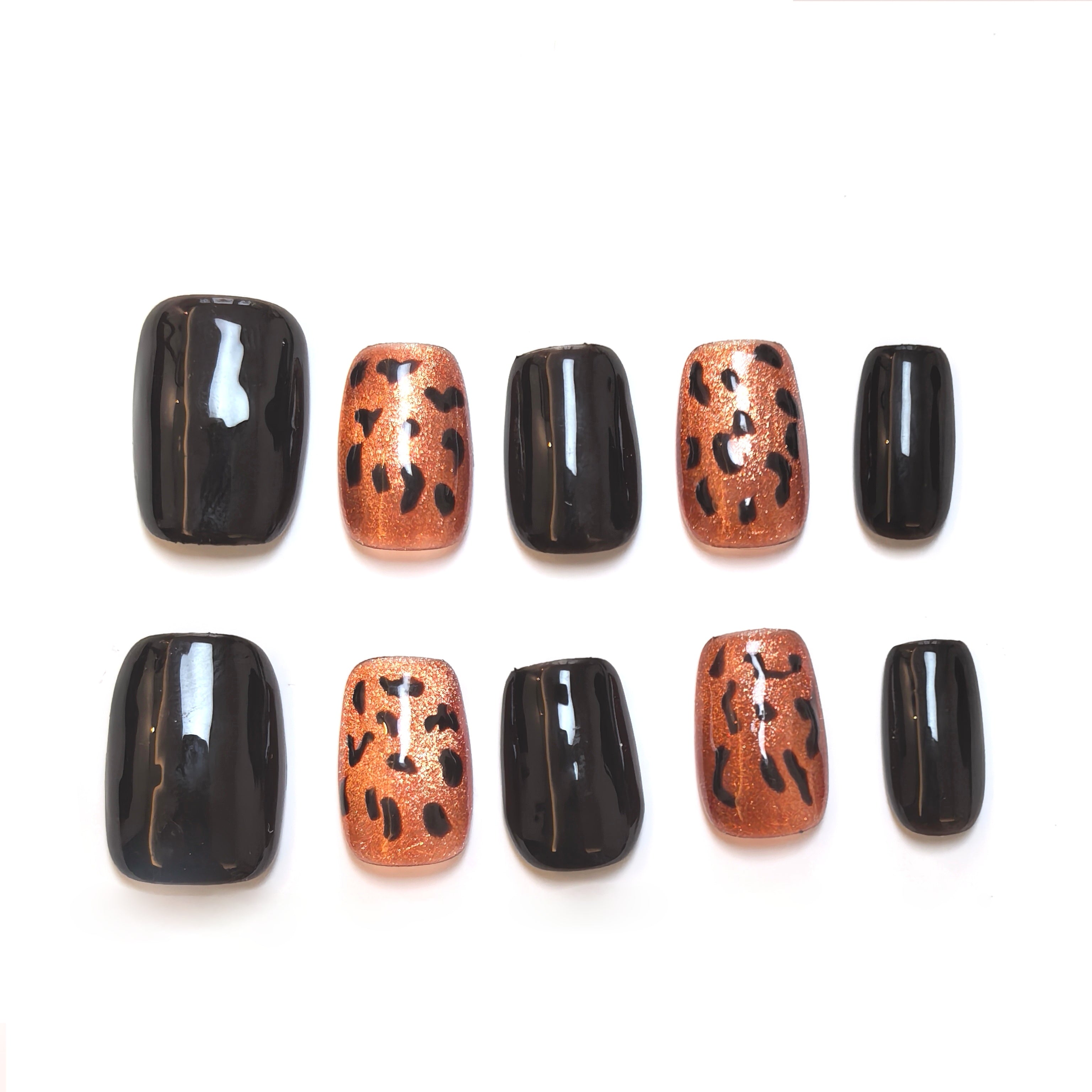 Black and Orange Leopard Print Style Party Wearable Nail Art