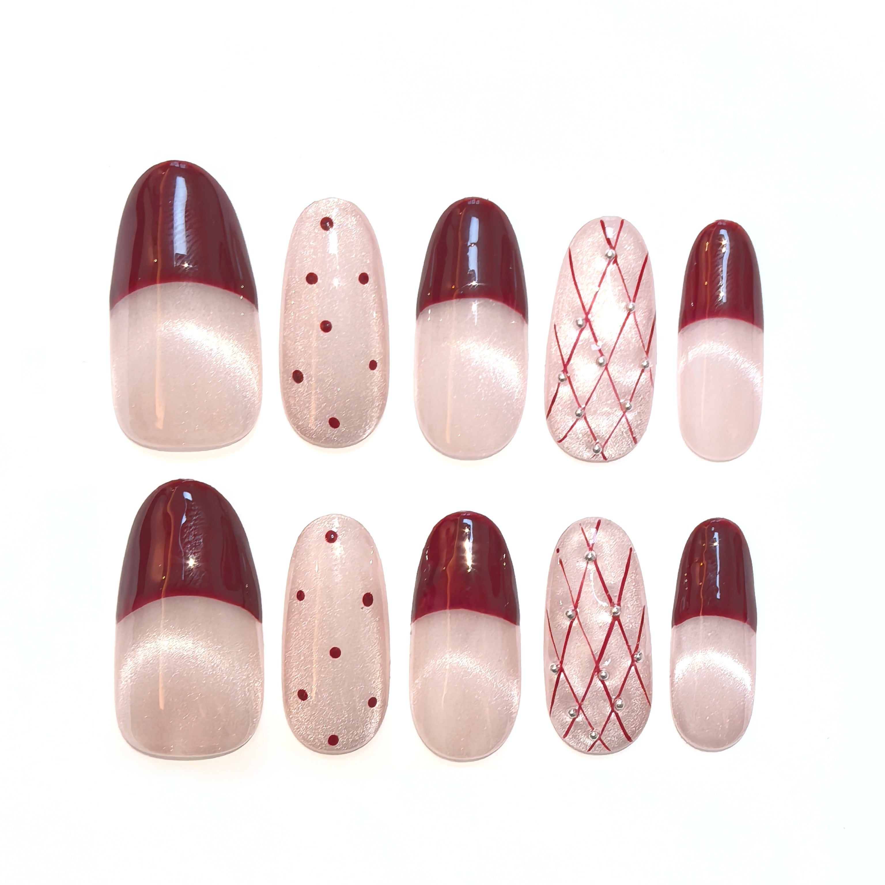 Burgundy & Nude Elegant Glam Party Wearable Nail Art
