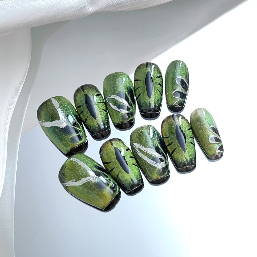 Green and Black Mysterious Style Night Party Wearable Nail Art