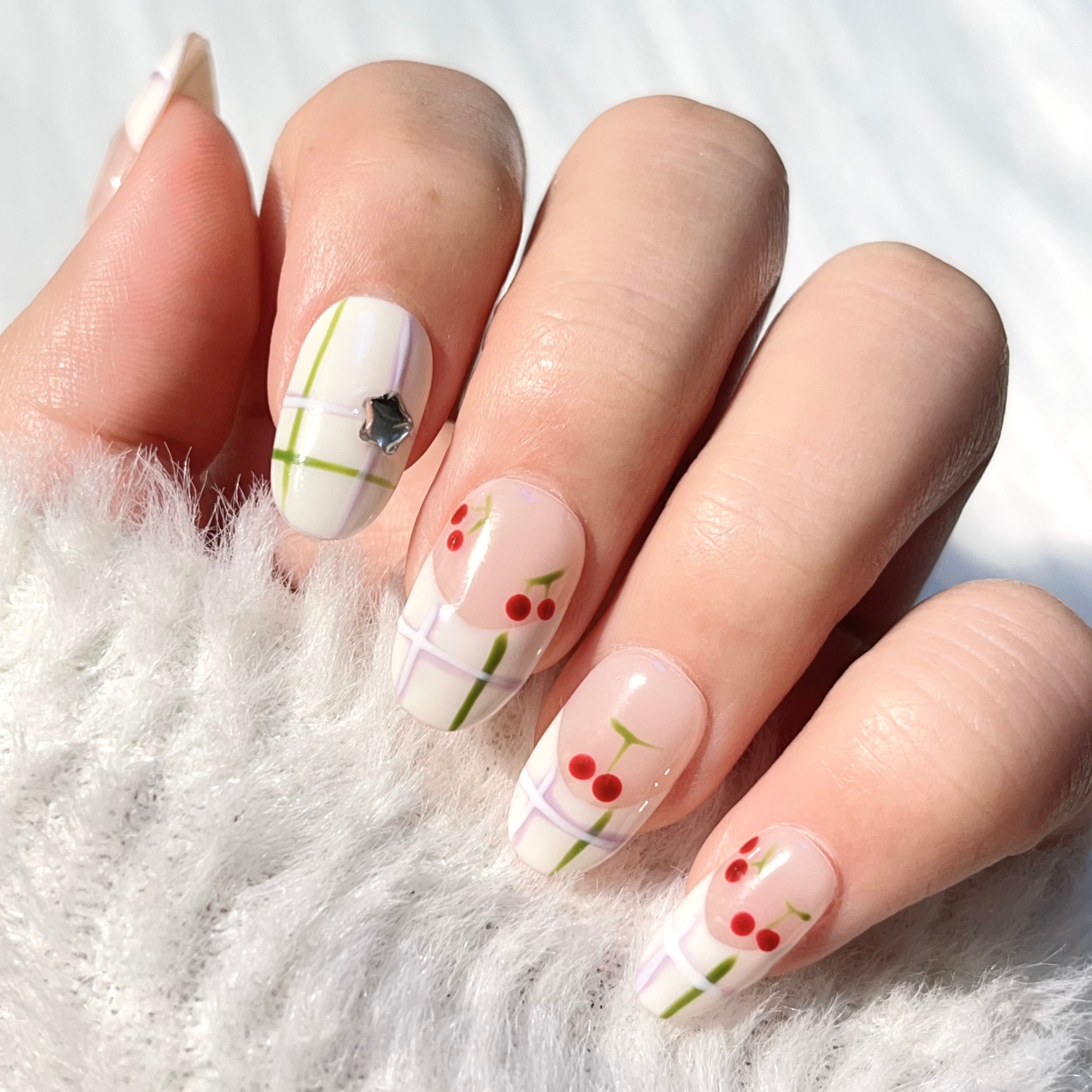 Pastel Color, Cute Style, Daily Use, Adorable Cherry Design Nail Wraps