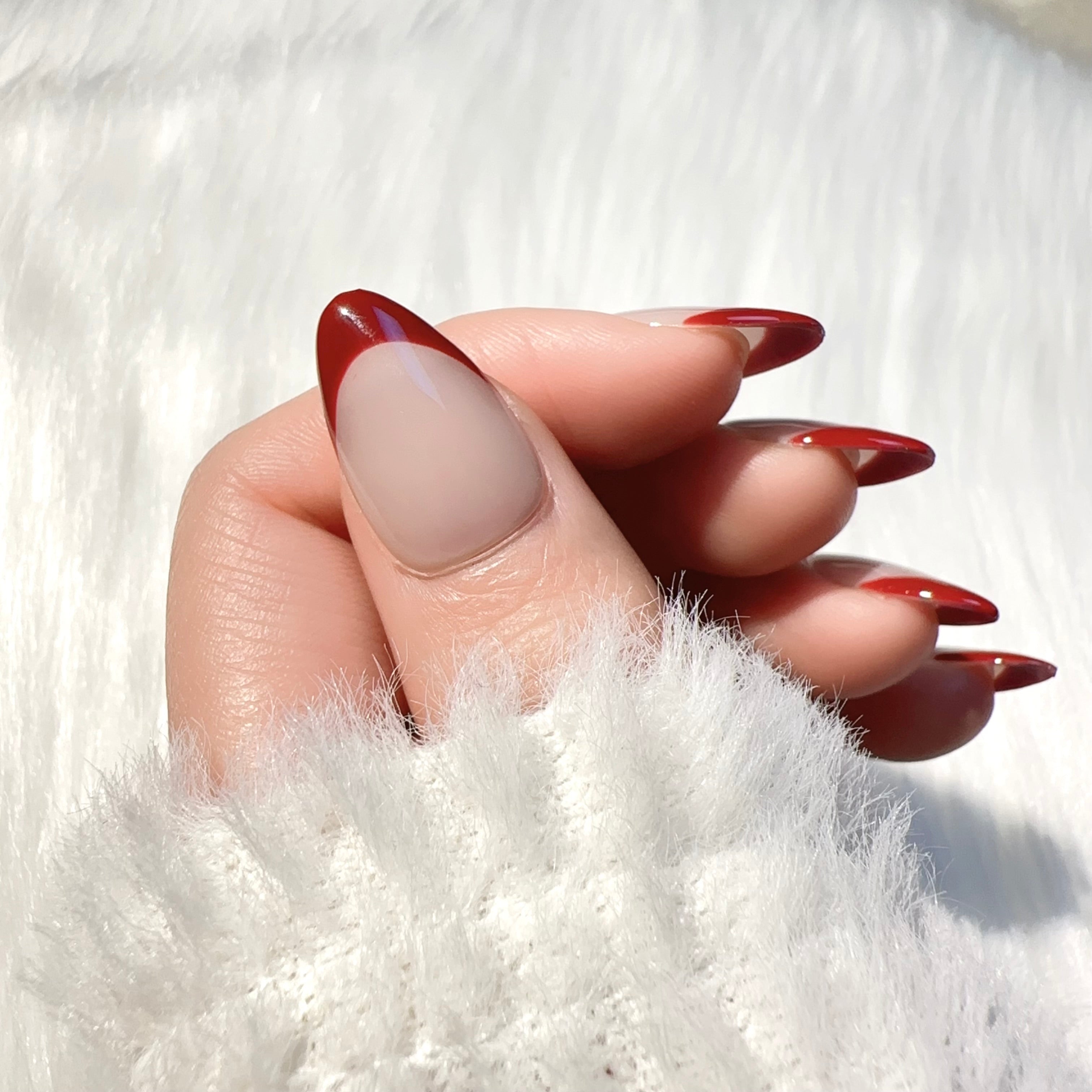 Red and Nude Elegant Style Daily Wear Press-on Nails